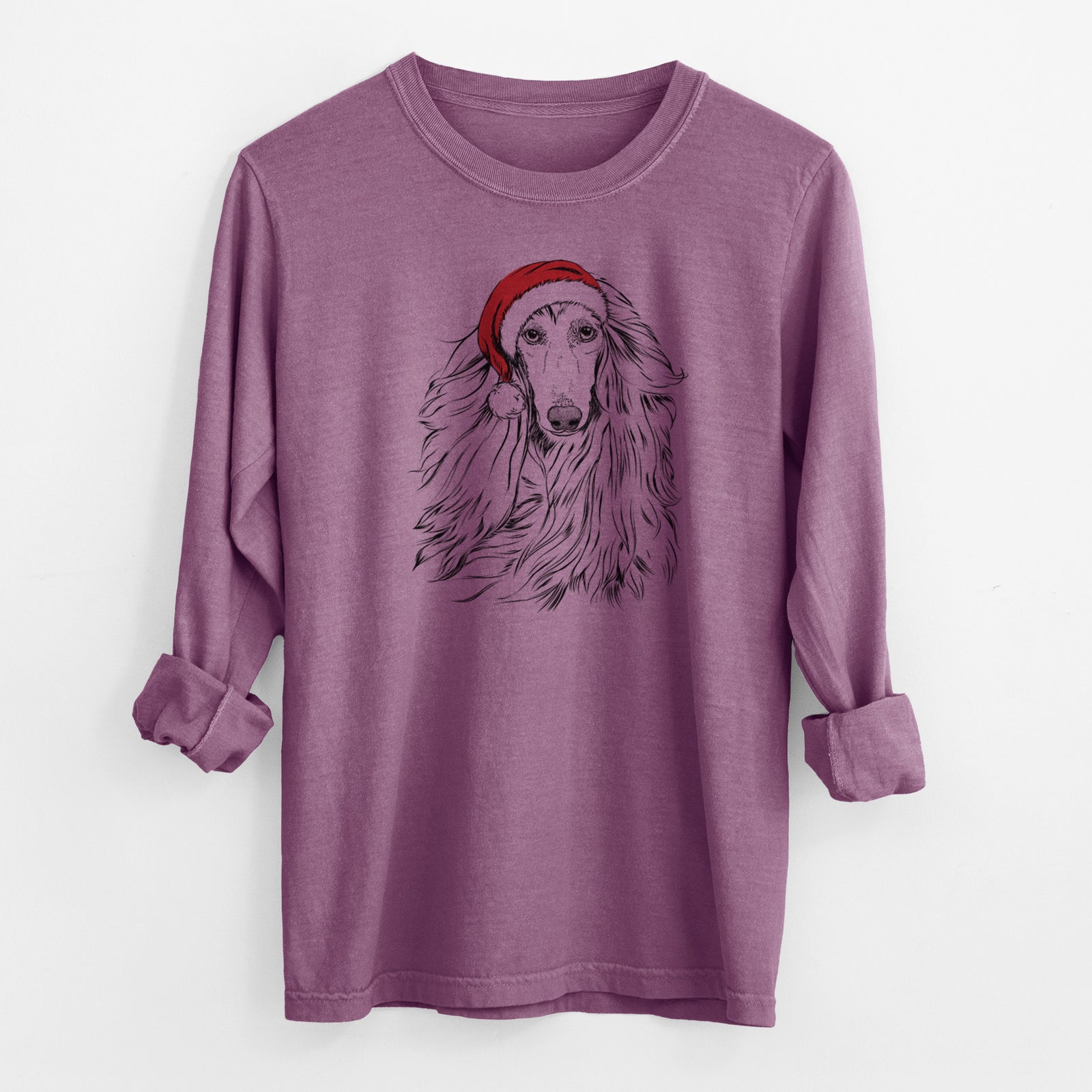 Santa Fabio the Afghan Hound - Men's Heavyweight 100% Cotton Long Sleeve