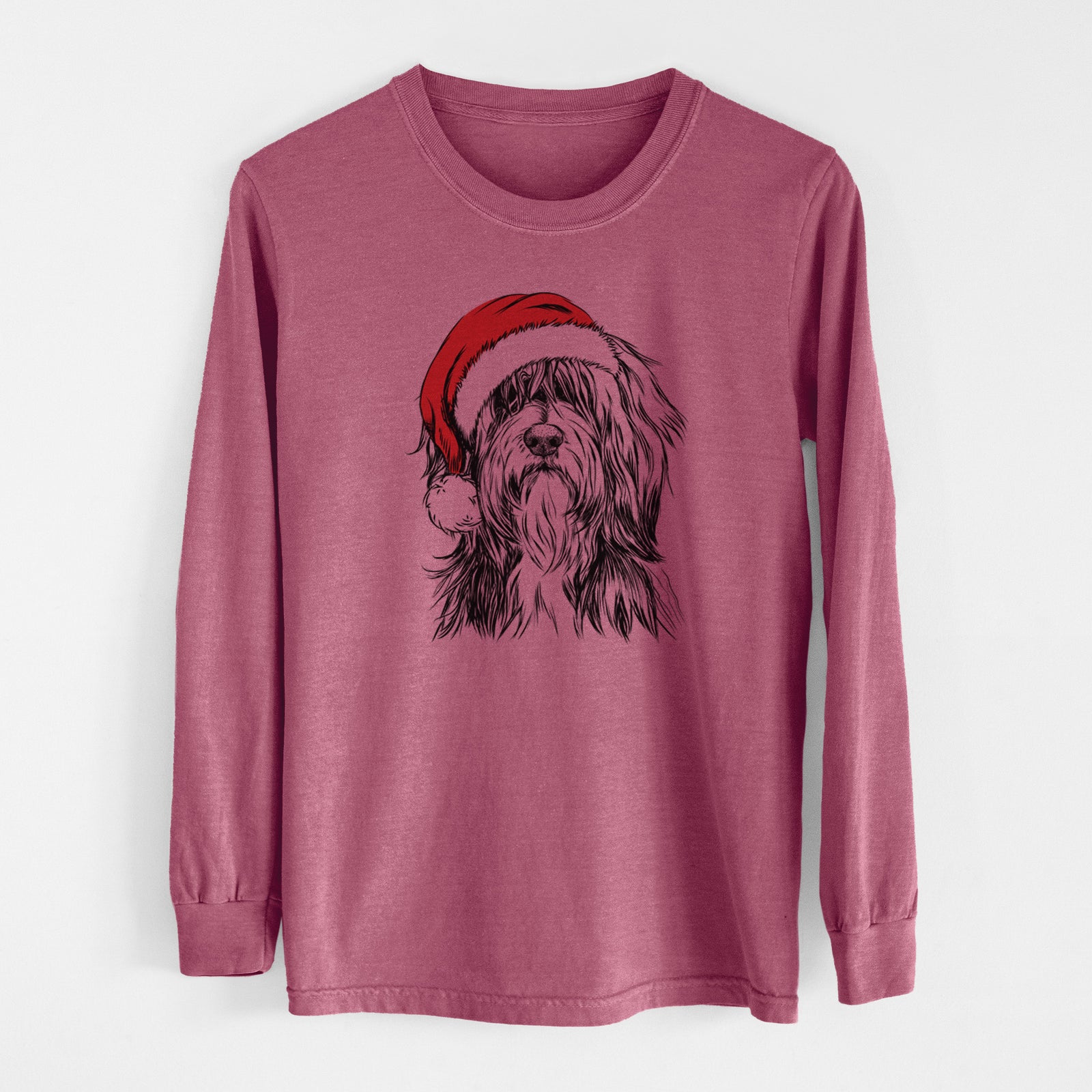 Santa Fiji the Polish Lowland Sheepdog - Men's Heavyweight 100% Cotton Long Sleeve