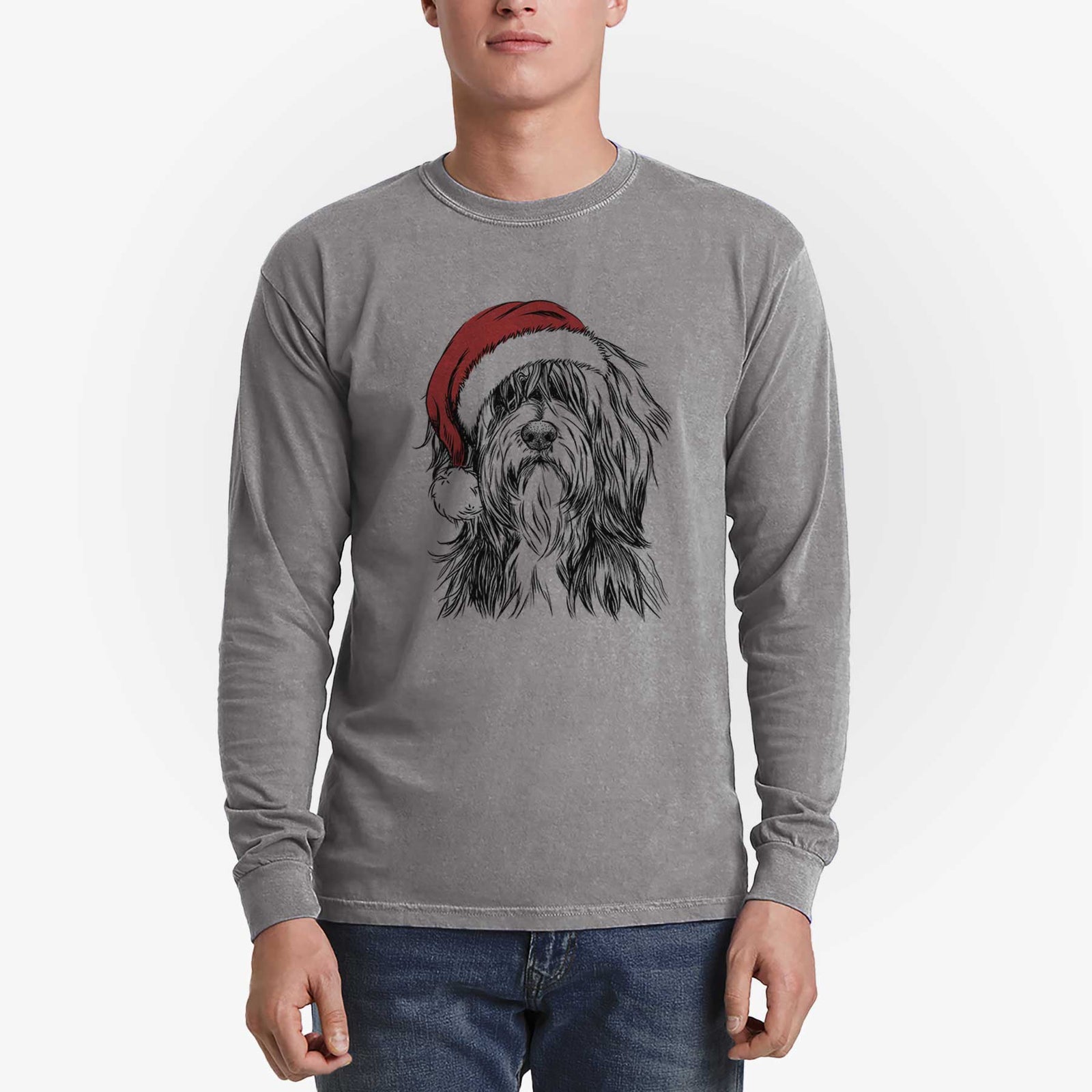 Santa Fiji the Polish Lowland Sheepdog - Men's Heavyweight 100% Cotton Long Sleeve