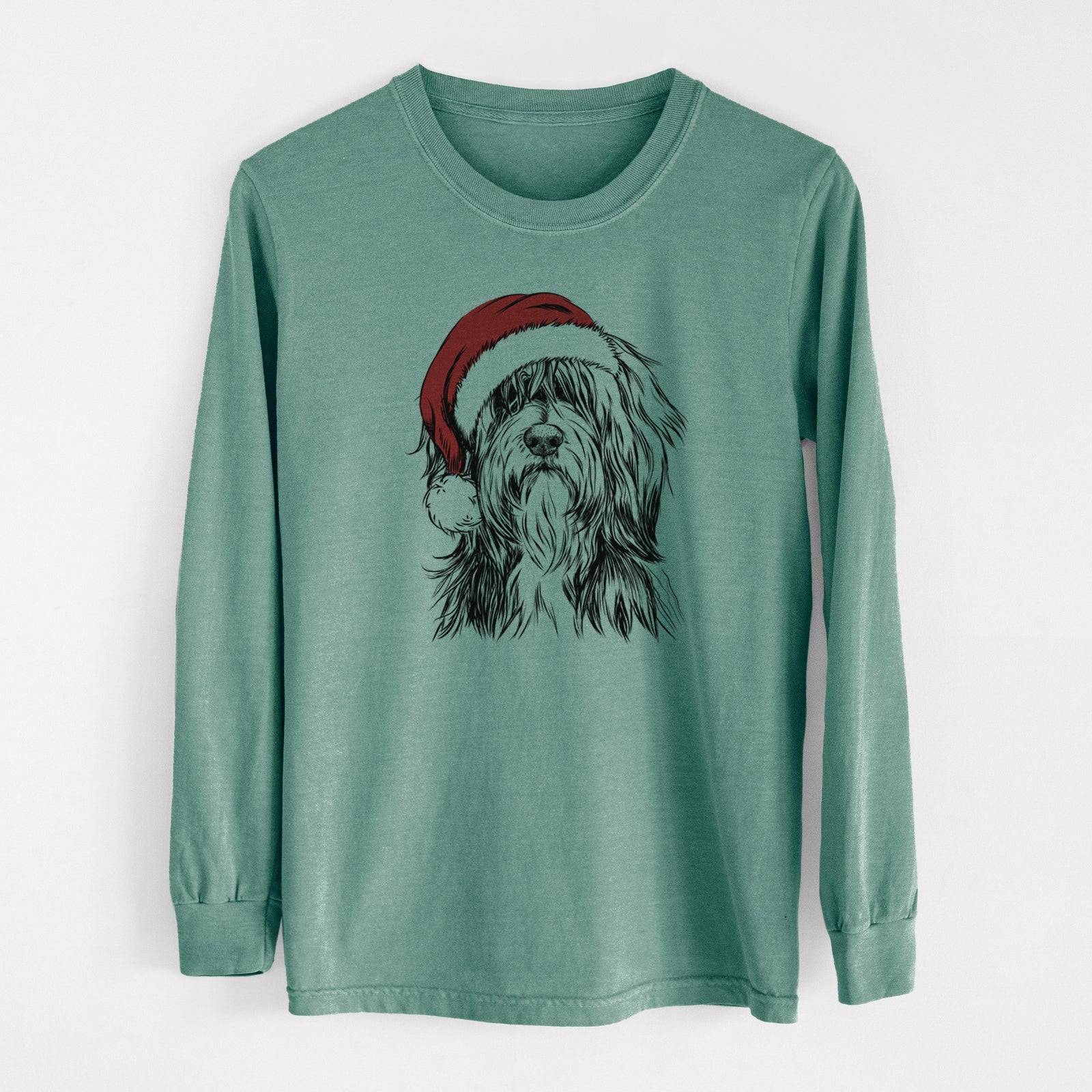 Santa Fiji the Polish Lowland Sheepdog - Men's Heavyweight 100% Cotton Long Sleeve