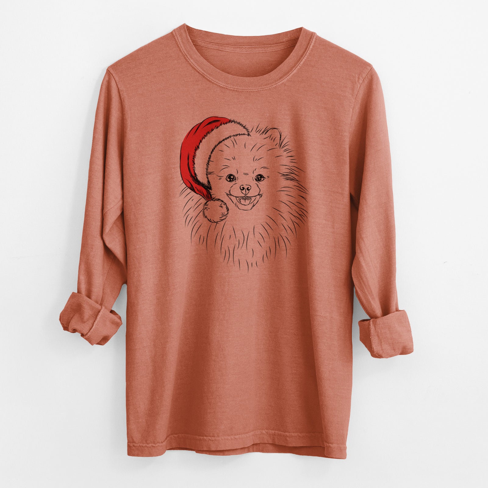 Santa Finn the Pomeranian - Men's Heavyweight 100% Cotton Long Sleeve