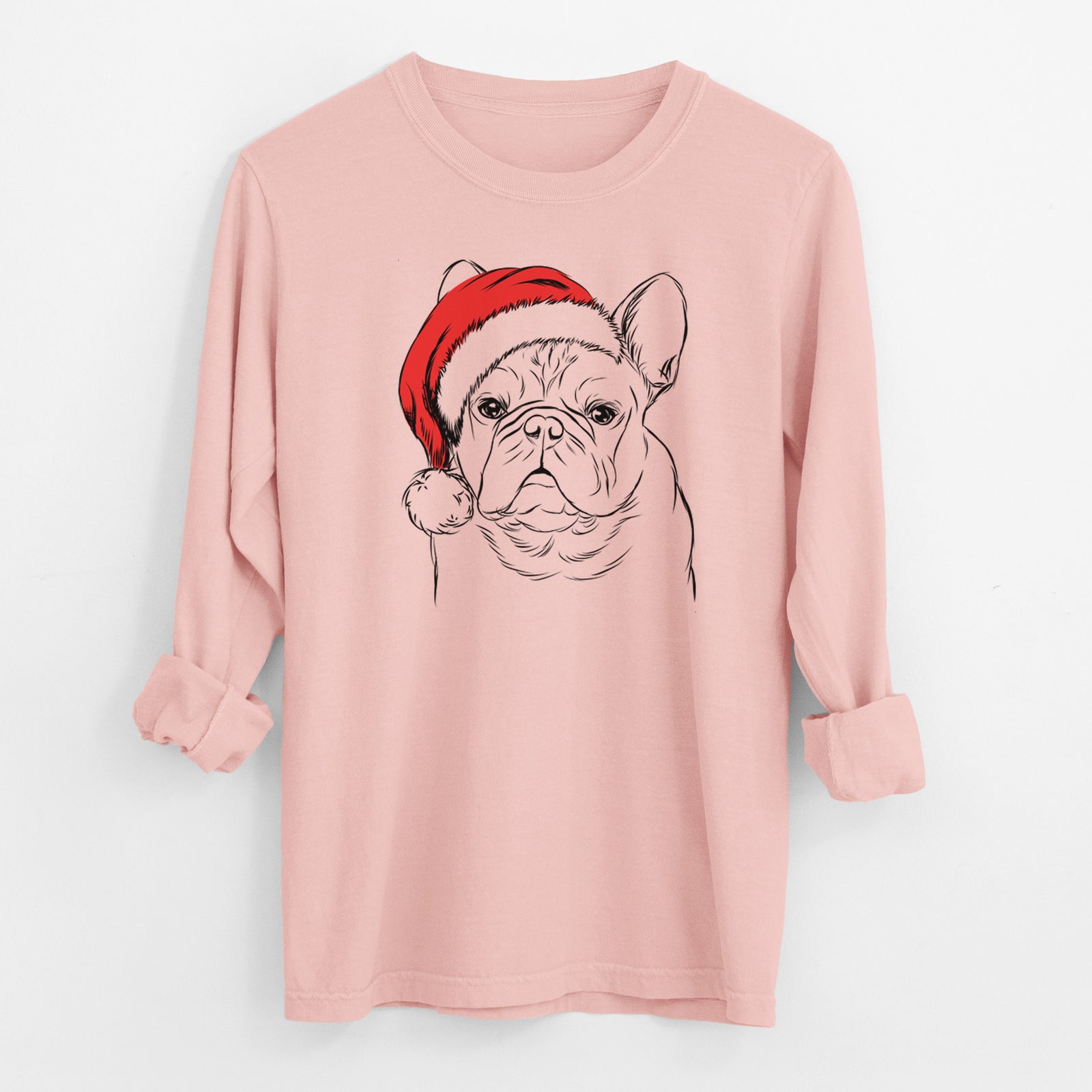 Santa Fudge the French Bulldog - Men's Heavyweight 100% Cotton Long Sleeve