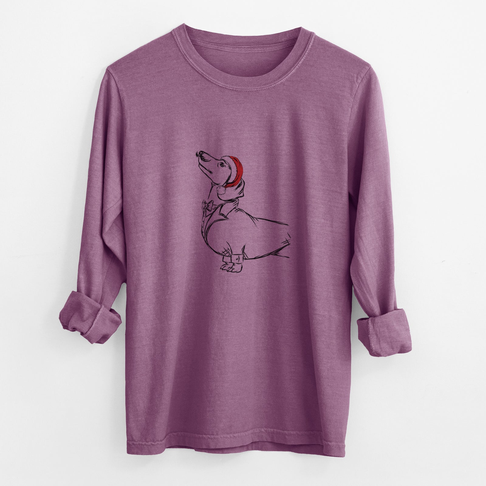 Santa George the Dachshund - Men's Heavyweight 100% Cotton Long Sleeve