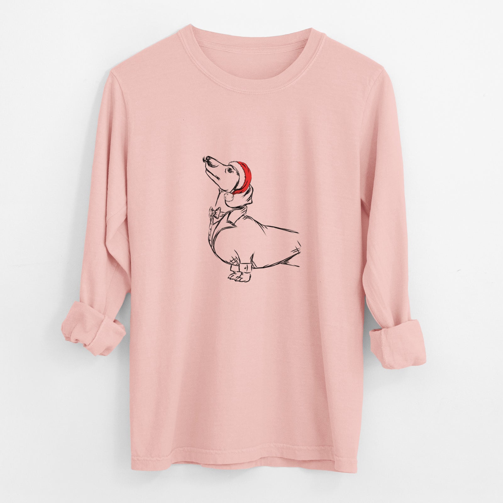Santa George the Dachshund - Men's Heavyweight 100% Cotton Long Sleeve