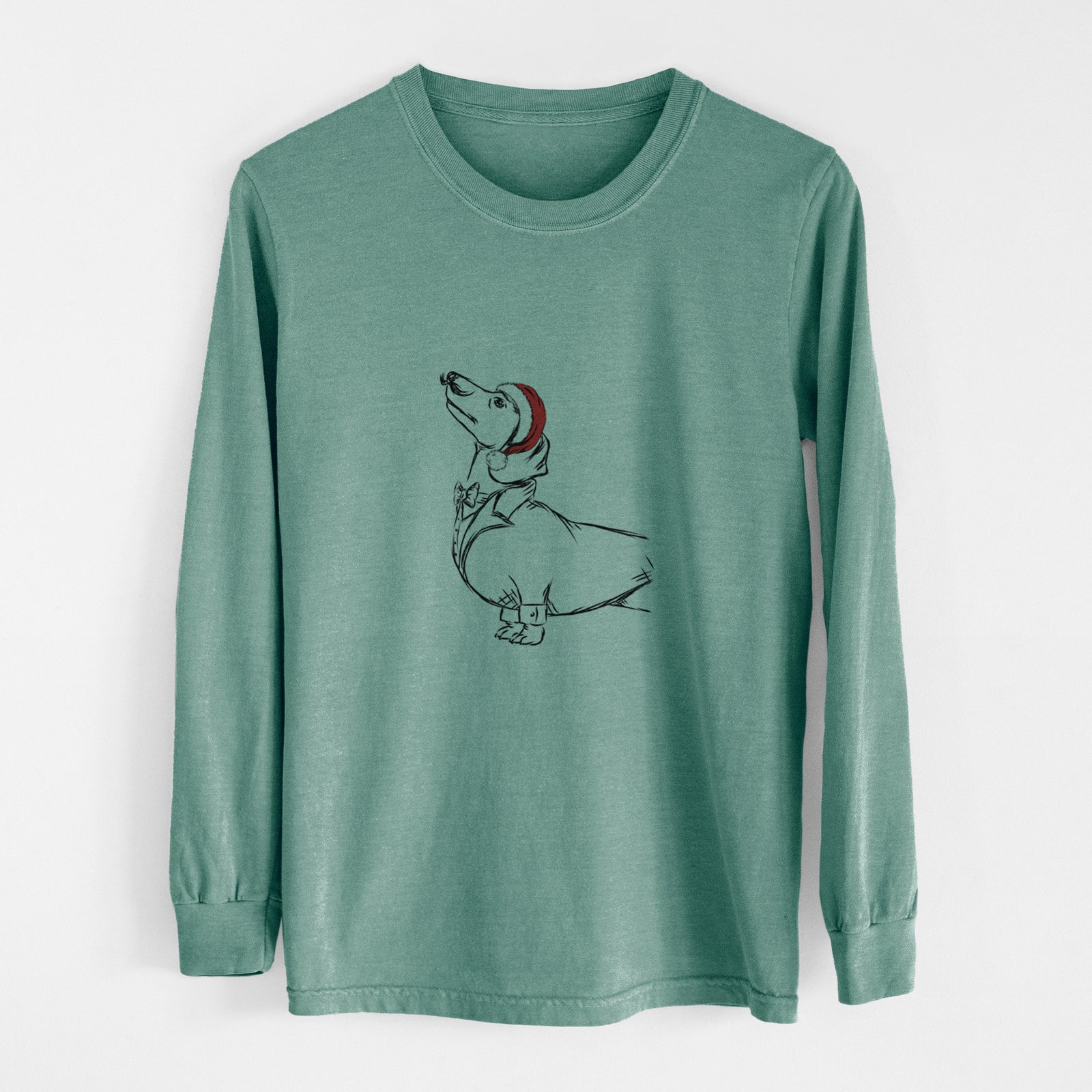Santa George the Dachshund - Men's Heavyweight 100% Cotton Long Sleeve