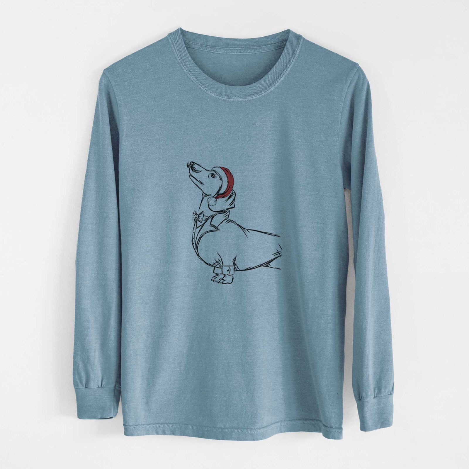 Santa George the Dachshund - Men's Heavyweight 100% Cotton Long Sleeve