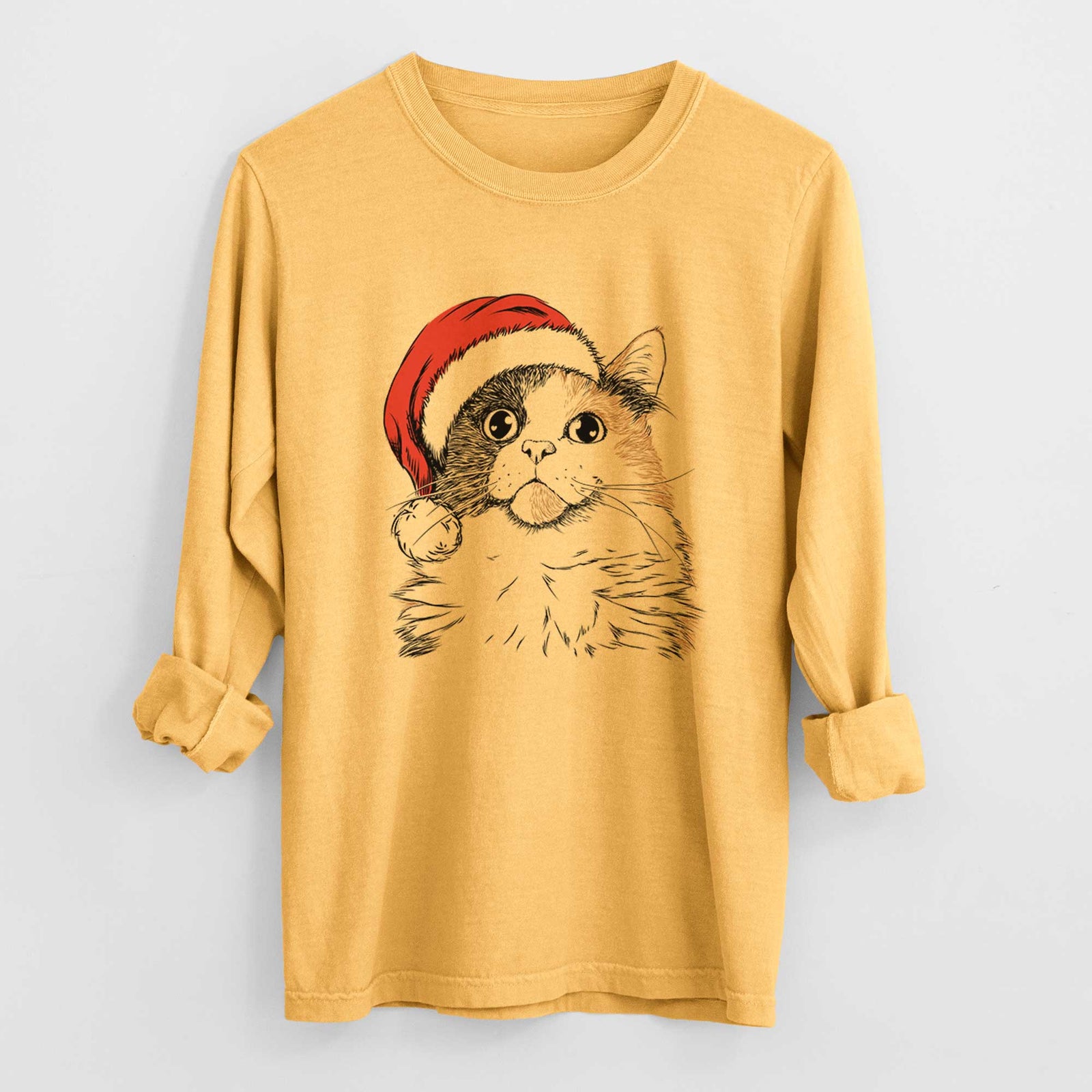 Santa Greta the Calico Cat - Men's Heavyweight 100% Cotton Long Sleeve