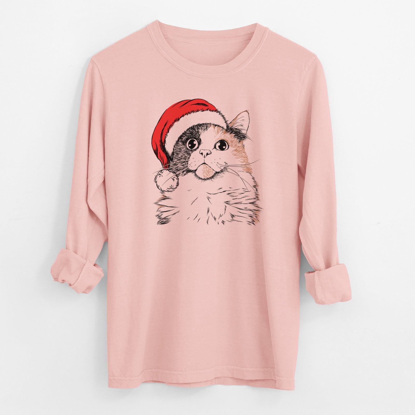 Santa Greta the Calico Cat - Men's Heavyweight 100% Cotton Long Sleeve