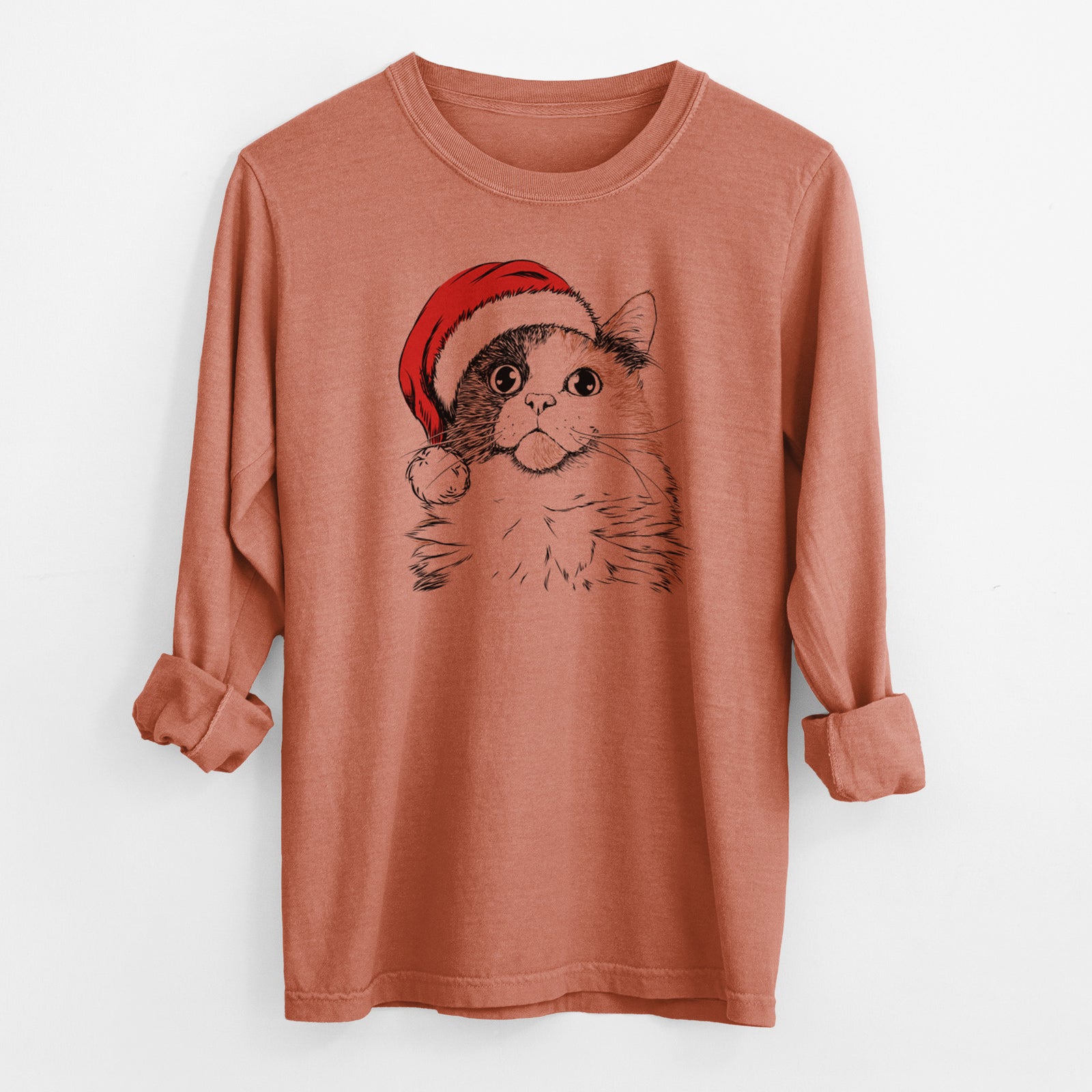 Santa Greta the Calico Cat - Men's Heavyweight 100% Cotton Long Sleeve