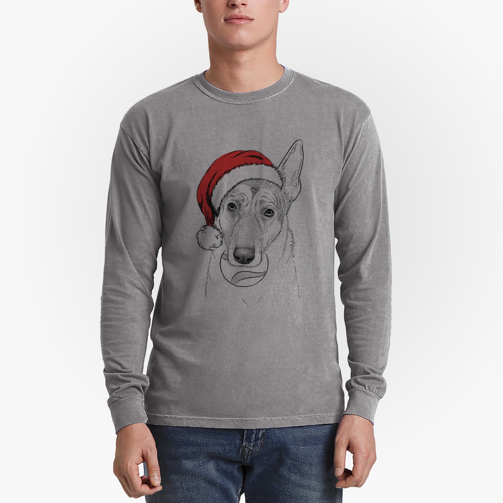 Santa Greta the German Shepherd - Men's Heavyweight 100% Cotton Long Sleeve