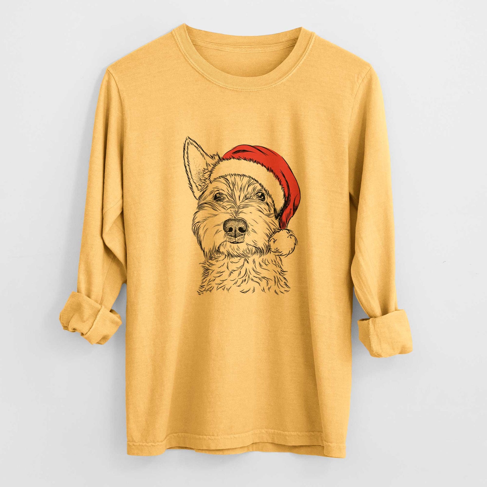 Santa Grizel the West Highland Terrier - Men's Heavyweight 100% Cotton Long Sleeve