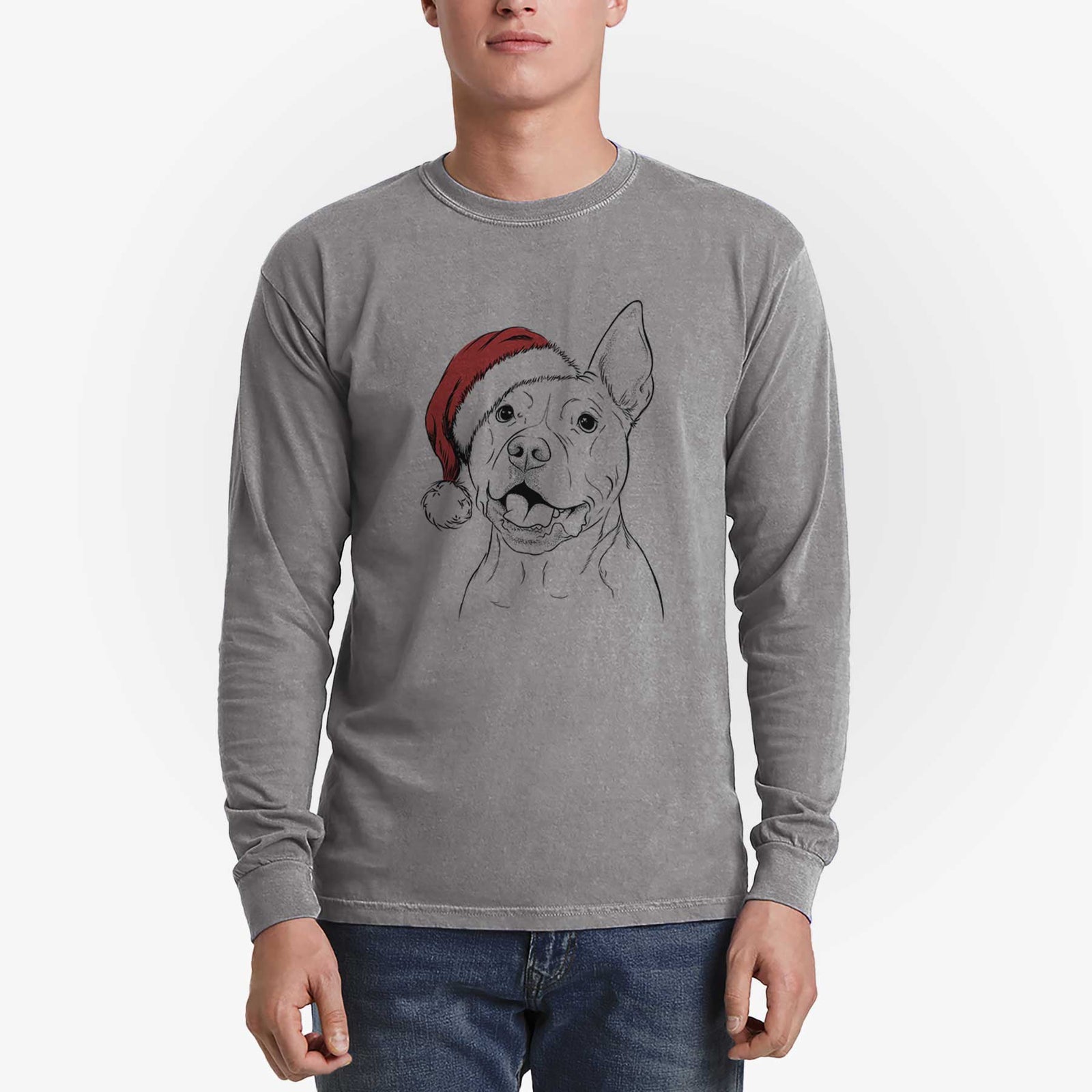 Santa Harley the Pitbull - Men's Heavyweight 100% Cotton Long Sleeve