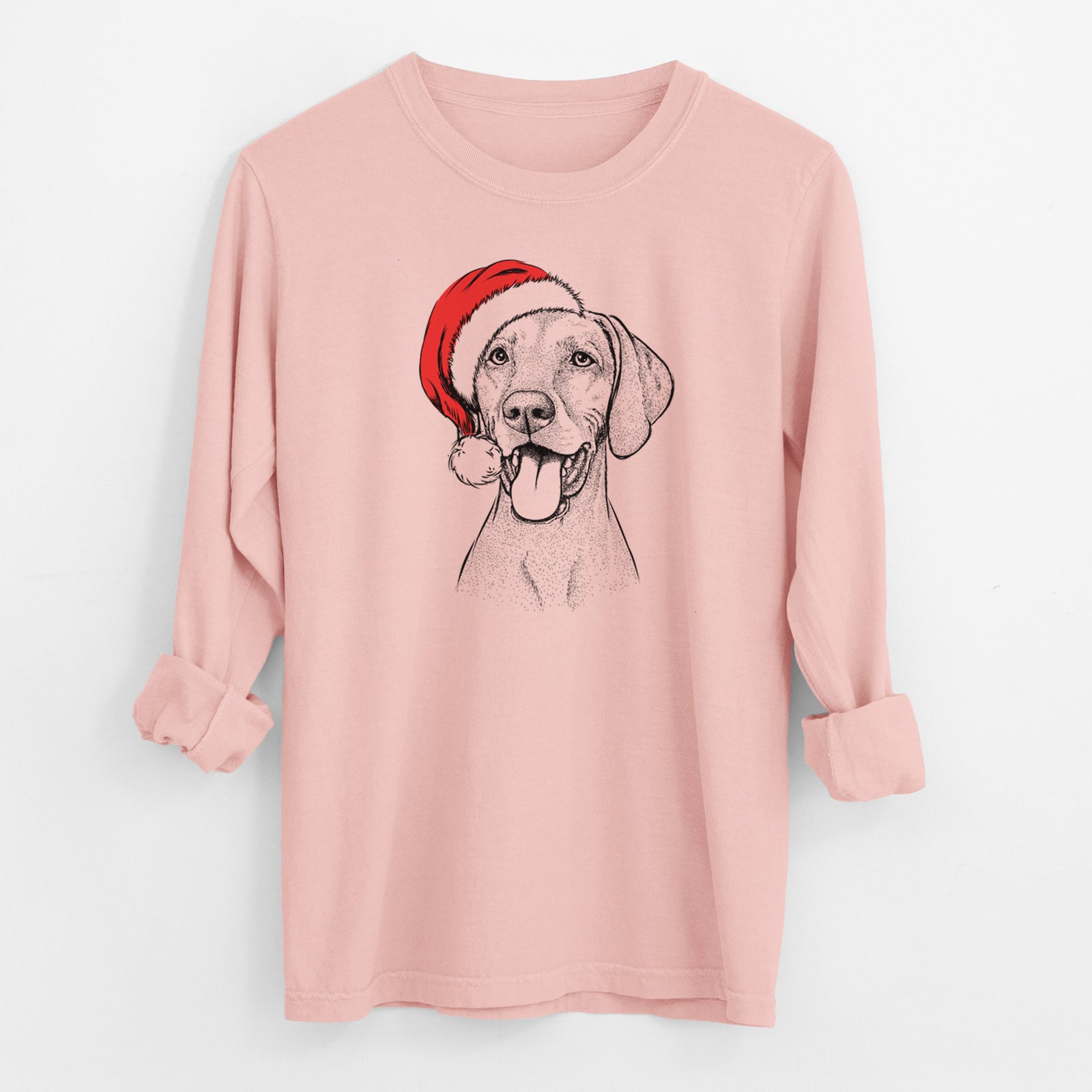 Santa Harper the Vizsla - Men's Heavyweight 100% Cotton Long Sleeve
