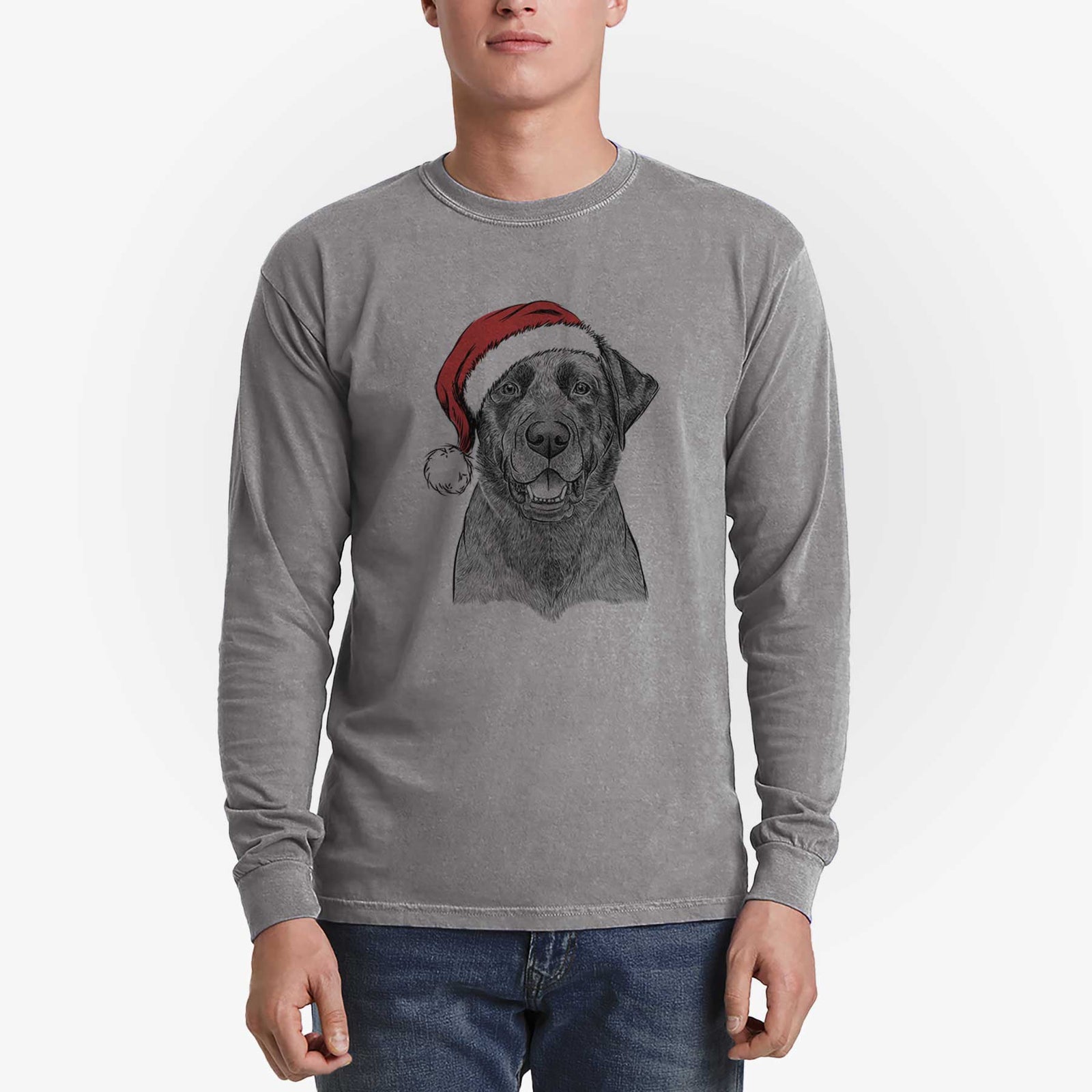 Santa Heath the Black Lab - Men's Heavyweight 100% Cotton Long Sleeve