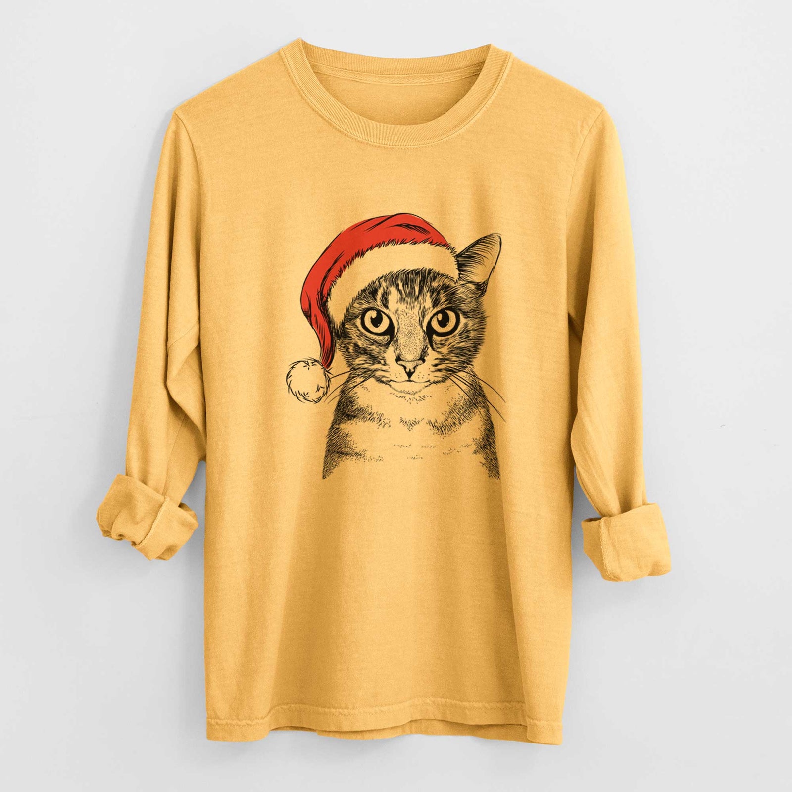Santa Hobbes the Tabby Cat - Men's Heavyweight 100% Cotton Long Sleeve