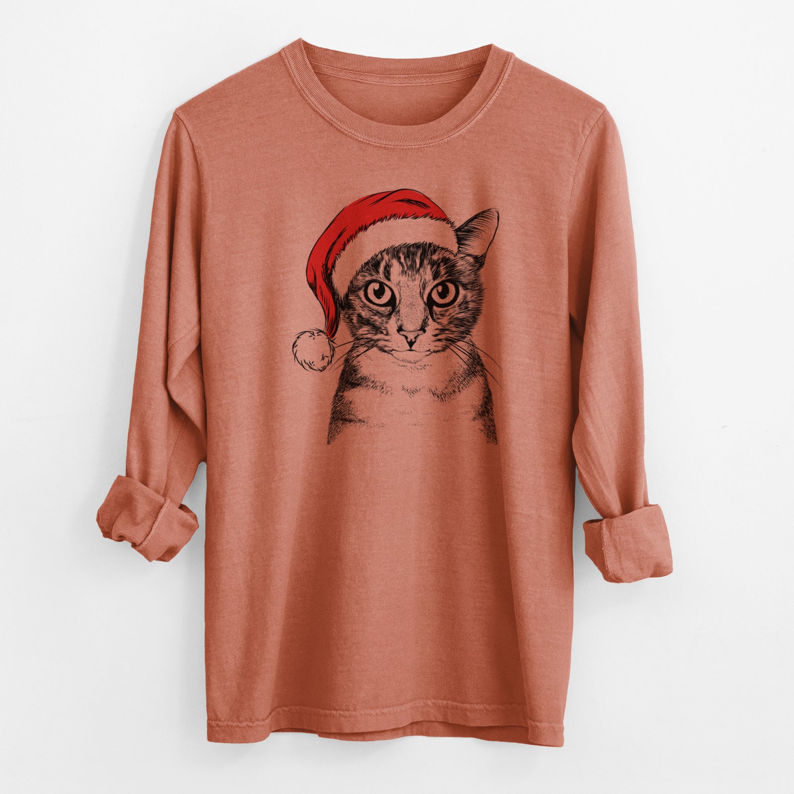 Santa Hobbes the Tabby Cat - Men's Heavyweight 100% Cotton Long Sleeve