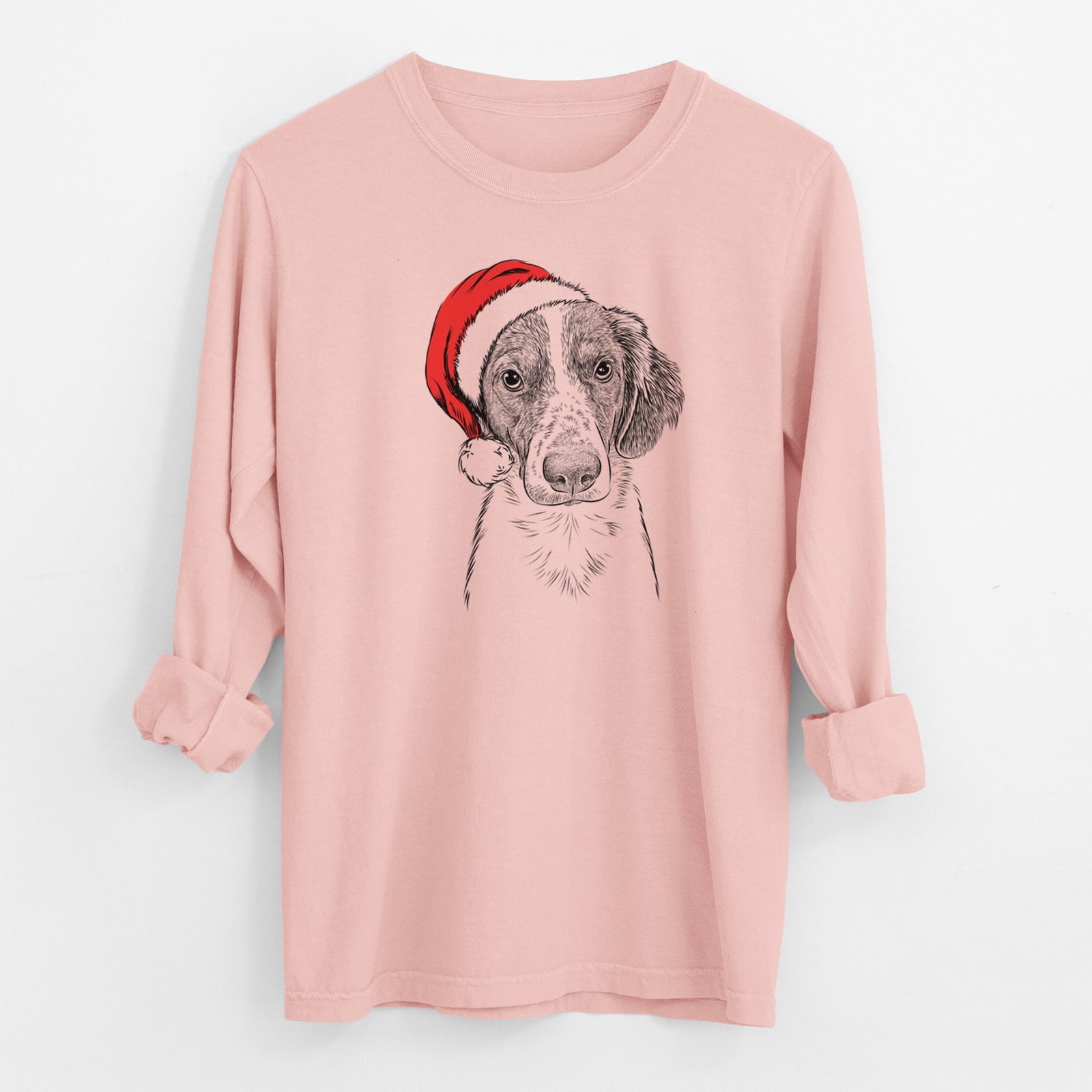 Santa Holly the Brittany Spaniel - Men's Heavyweight 100% Cotton Long Sleeve