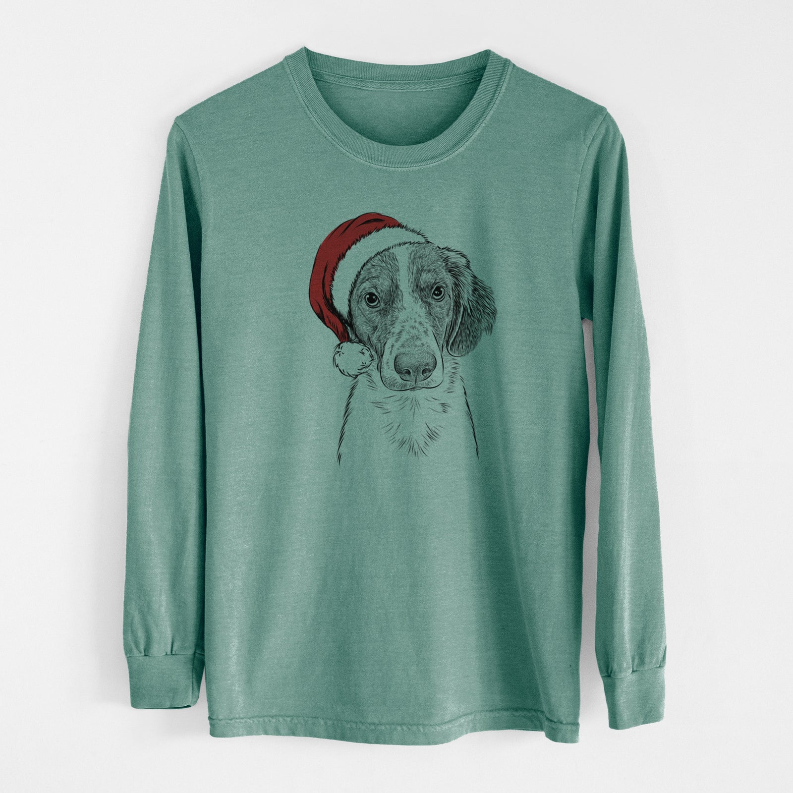 Santa Holly the Brittany Spaniel - Men's Heavyweight 100% Cotton Long Sleeve