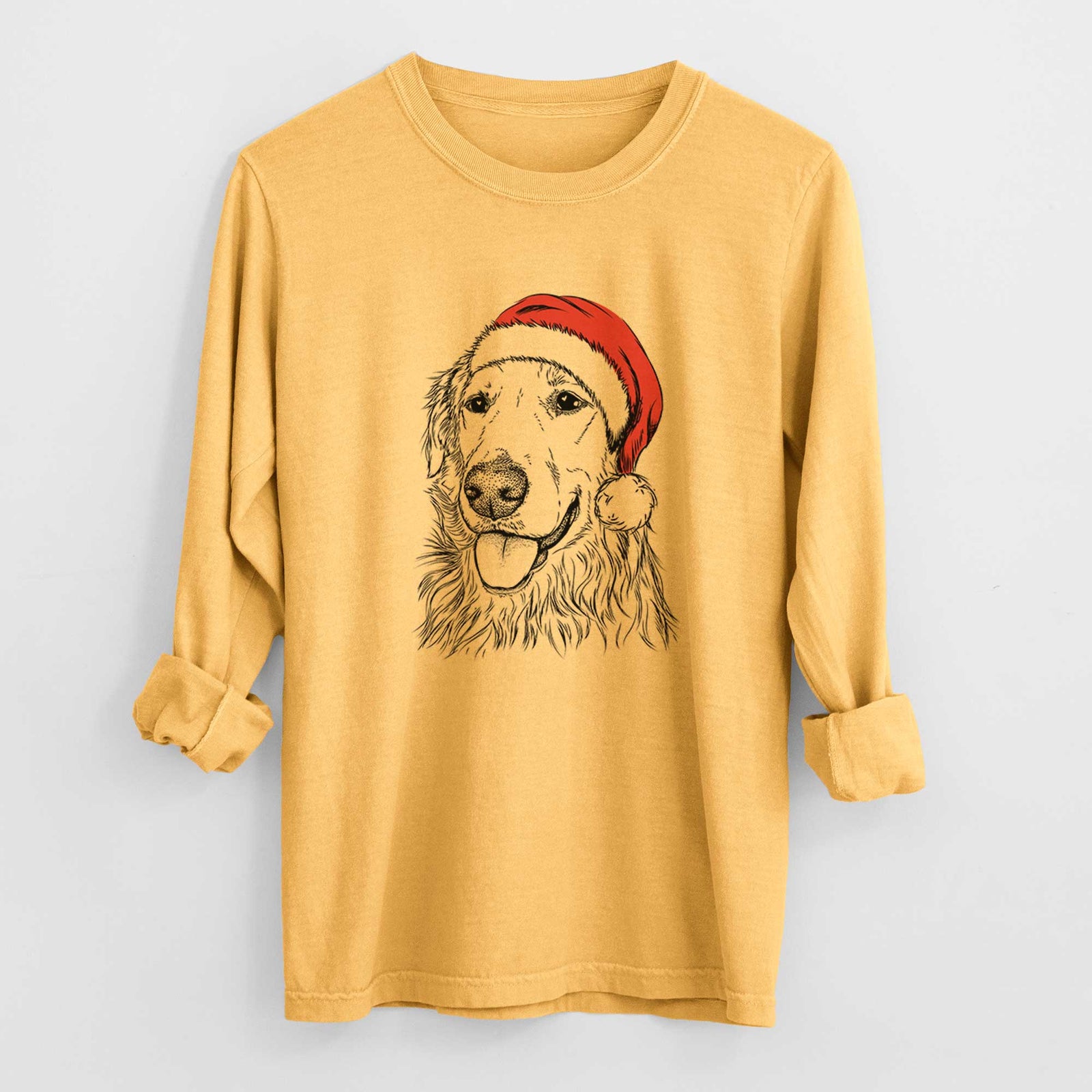 Santa Hopper the Golden Retriever - Men's Heavyweight 100% Cotton Long Sleeve