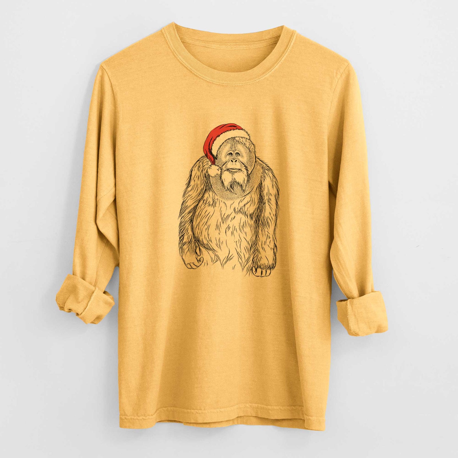 Santa Horace the Male Orangutan - Men's Heavyweight 100% Cotton Long Sleeve