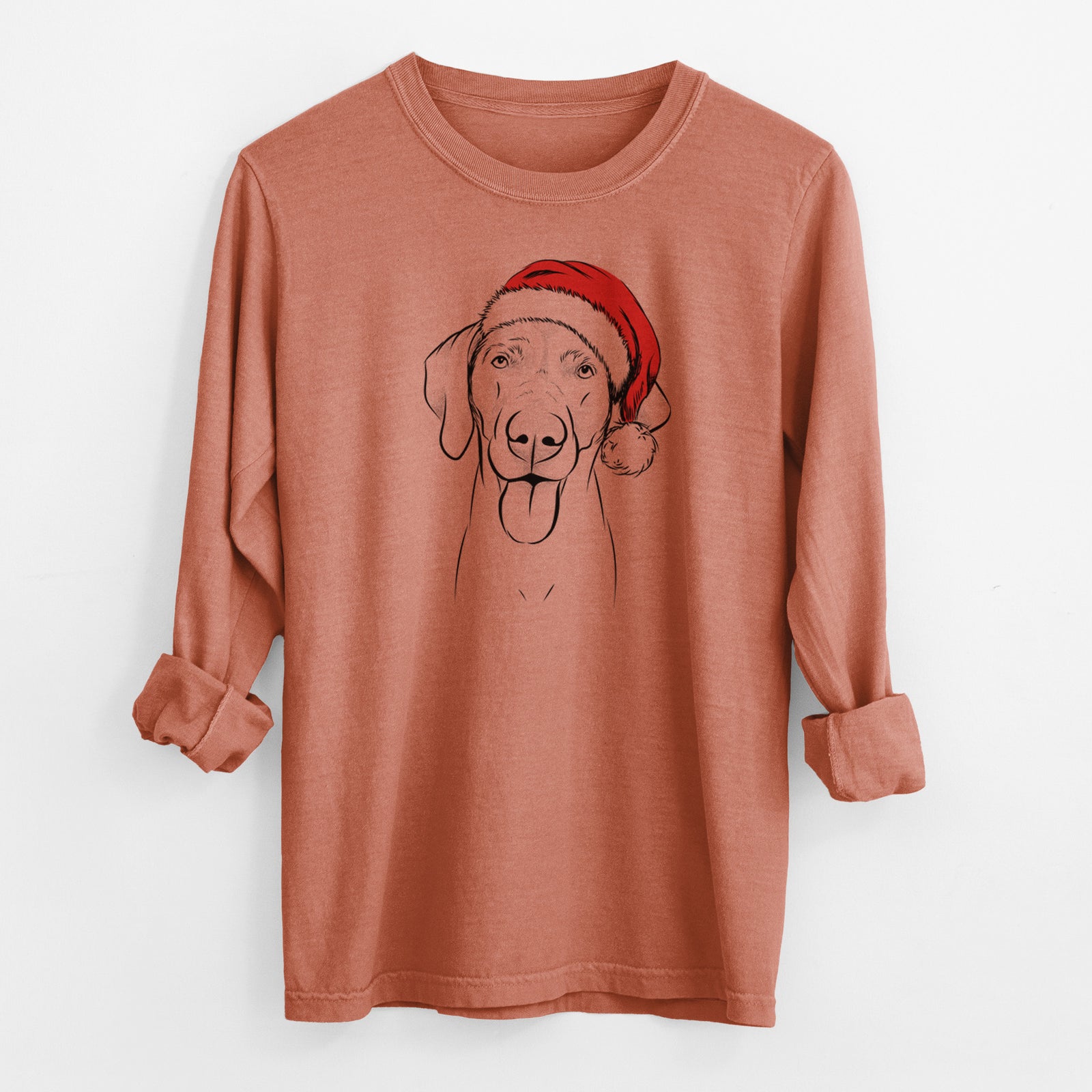 Santa Jackson the Weimaraner - Men's Heavyweight 100% Cotton Long Sleeve
