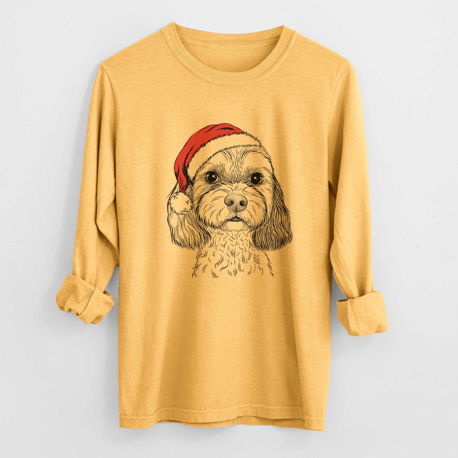Santa Jasper Diggins the Cavapoo - Men's Heavyweight 100% Cotton Long Sleeve
