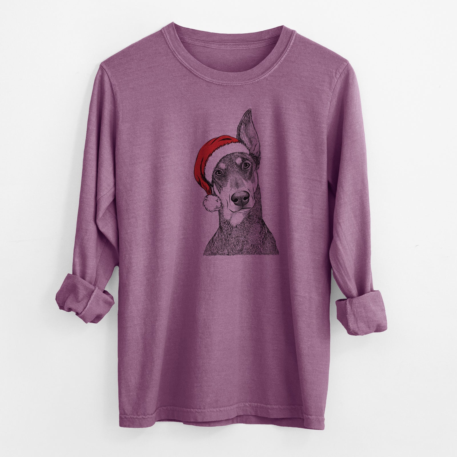 Santa Jenna the Doberman Pinscher - Men's Heavyweight 100% Cotton Long Sleeve