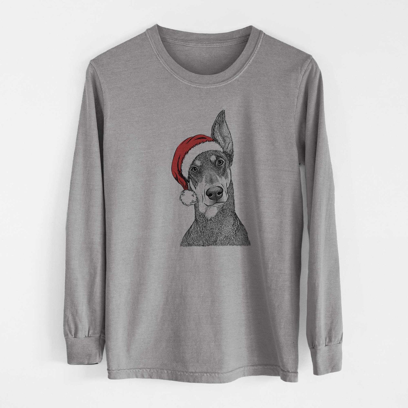 Santa Jenna the Doberman Pinscher - Men's Heavyweight 100% Cotton Long Sleeve