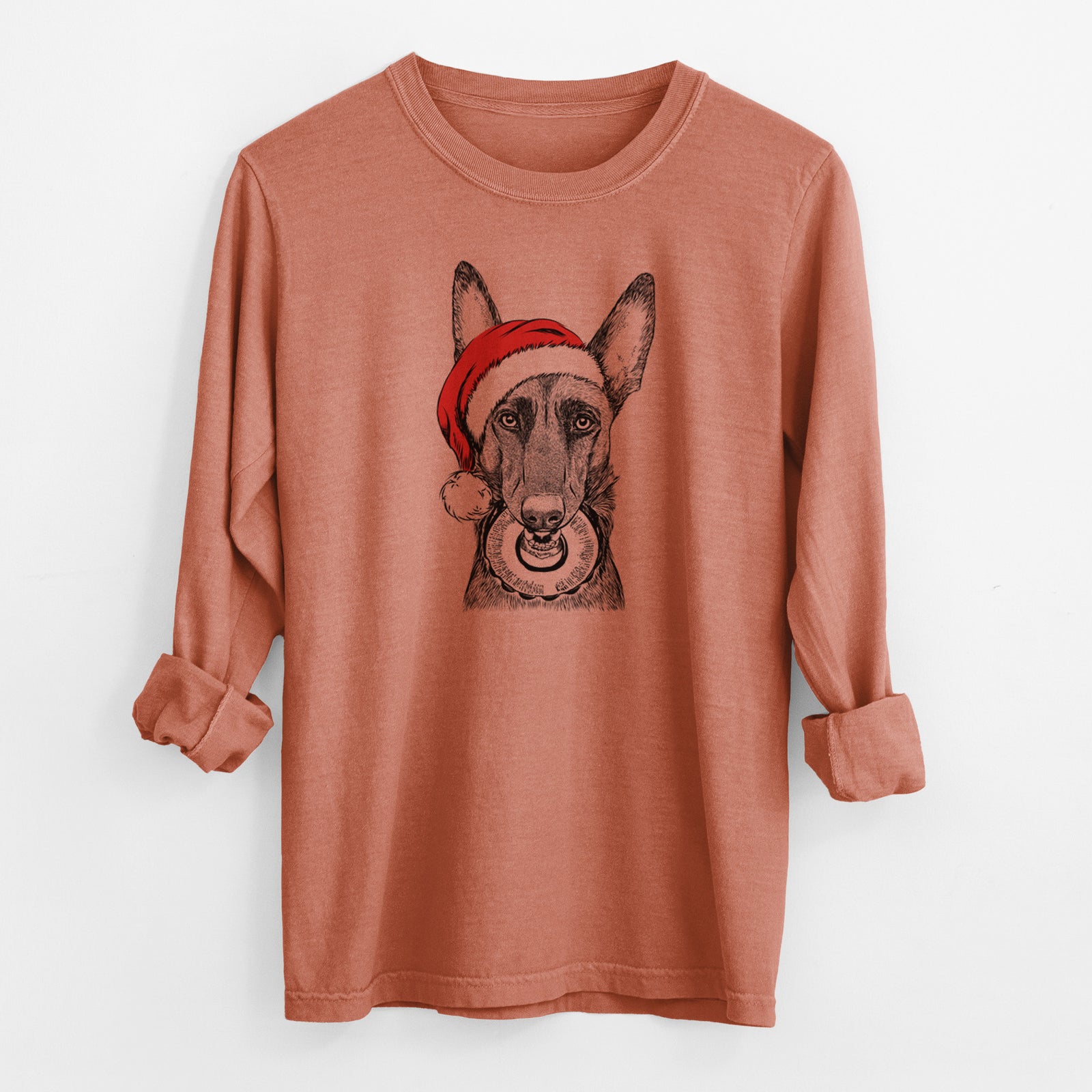 Santa Juno the Belgian Malinois - Men's Heavyweight 100% Cotton Long Sleeve