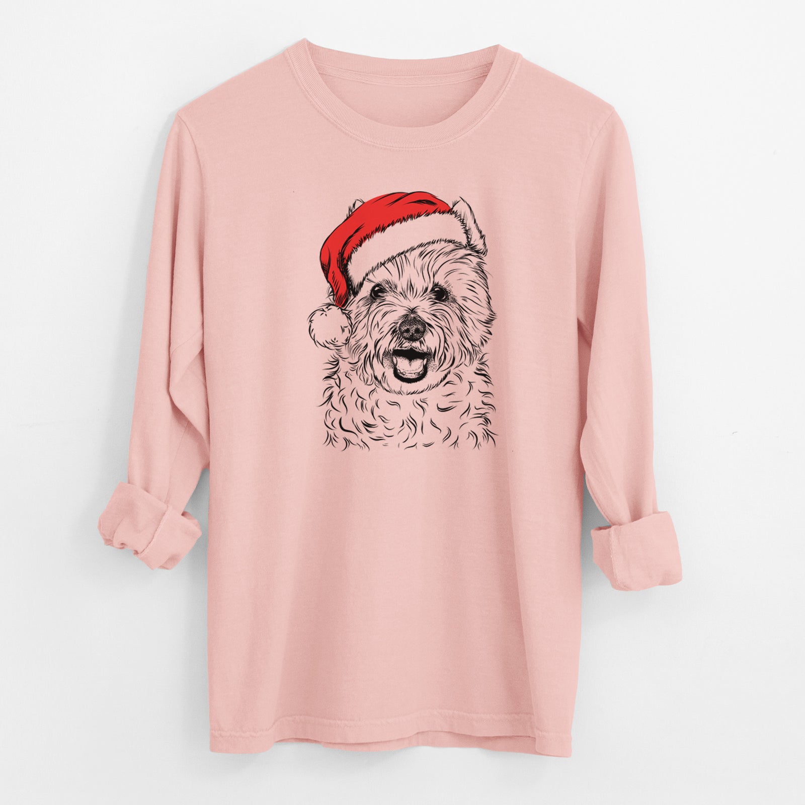 Santa Kami the West Highland Terrier - Men's Heavyweight 100% Cotton Long Sleeve