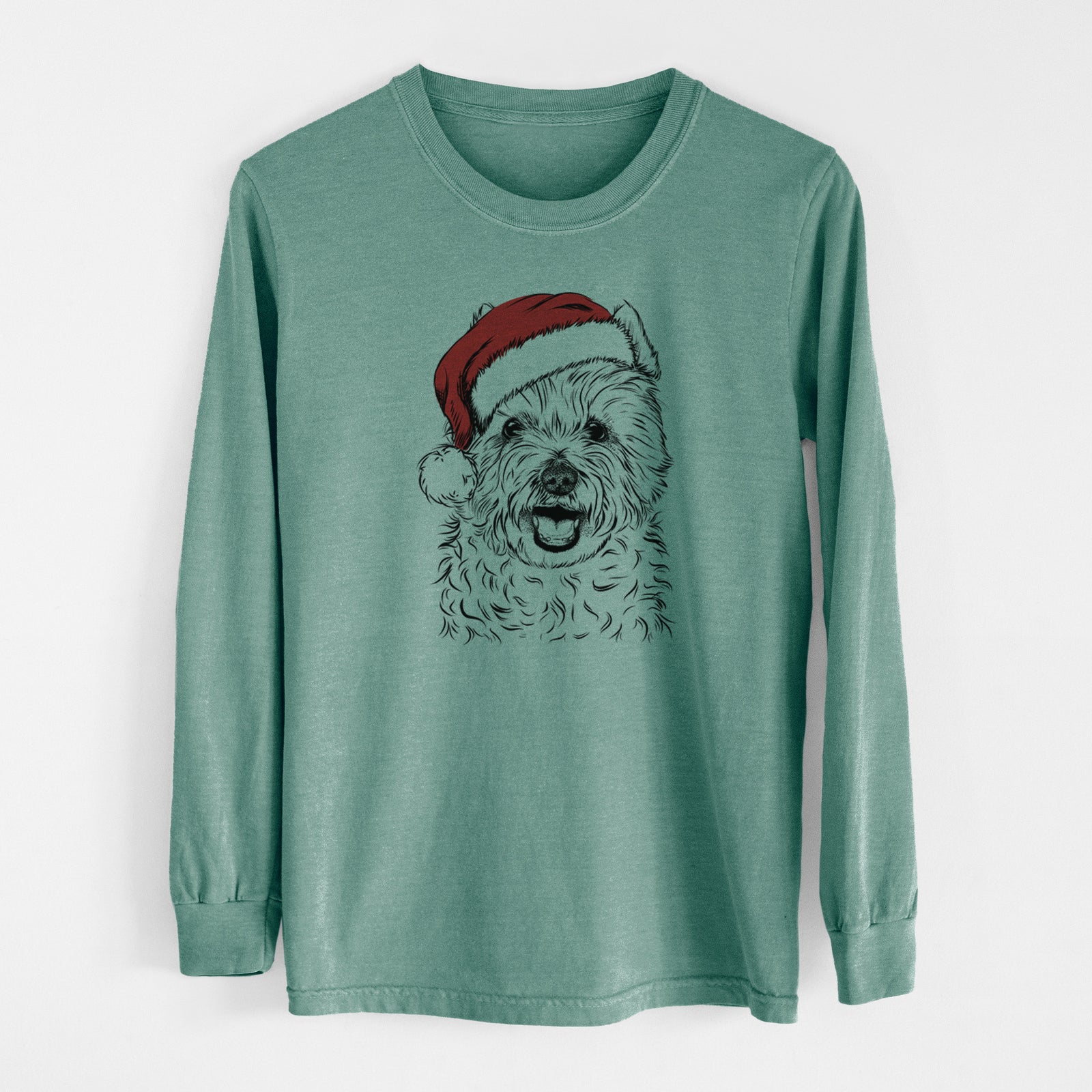 Santa Kami the West Highland Terrier - Men's Heavyweight 100% Cotton Long Sleeve