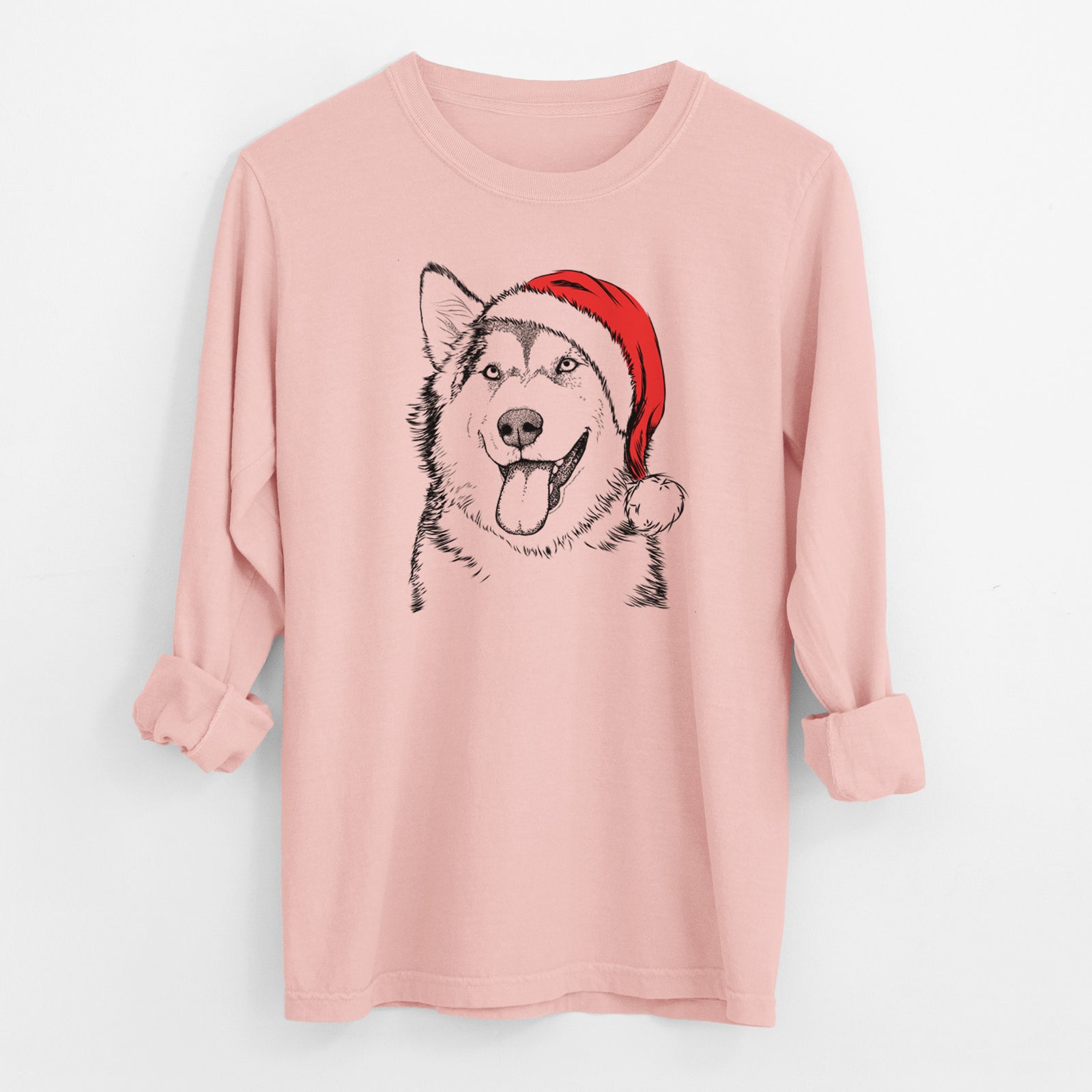 Santa Kaskae the Alaskan Malamute - Men's Heavyweight 100% Cotton Long Sleeve