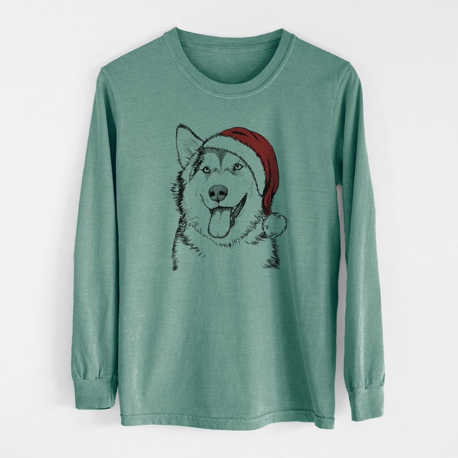 Santa Kaskae the Alaskan Malamute - Men's Heavyweight 100% Cotton Long Sleeve