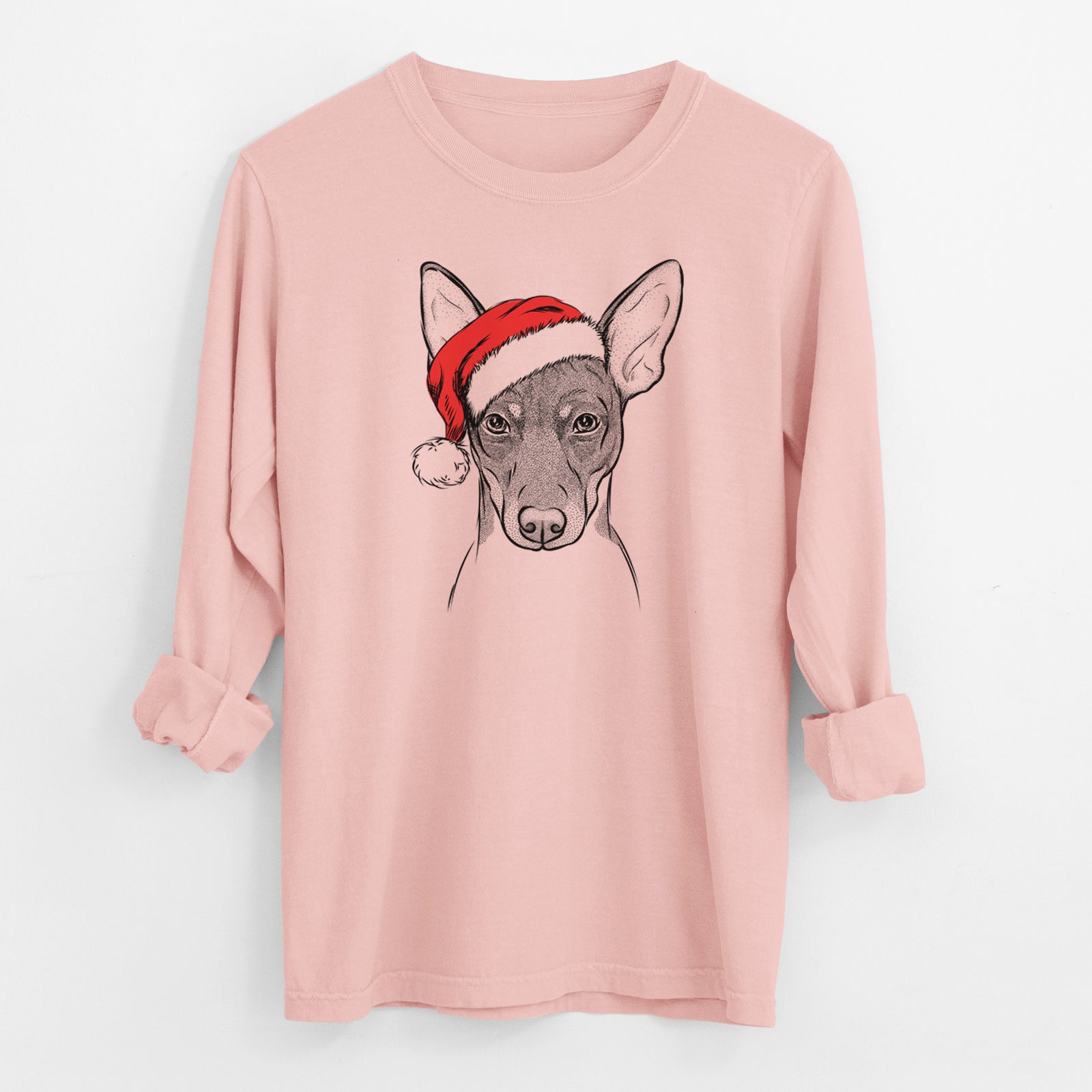 Santa Knox the Rat Terrier - Men's Heavyweight 100% Cotton Long Sleeve