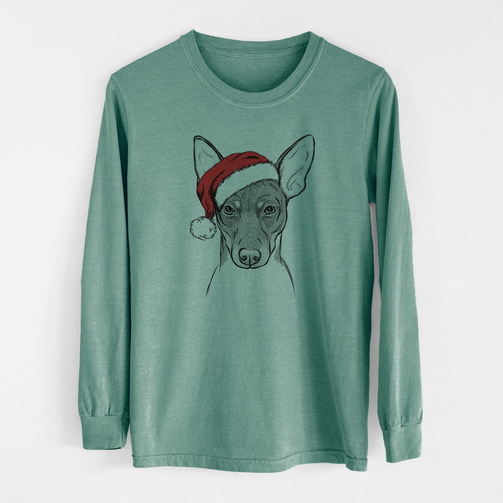 Santa Knox the Rat Terrier - Men's Heavyweight 100% Cotton Long Sleeve