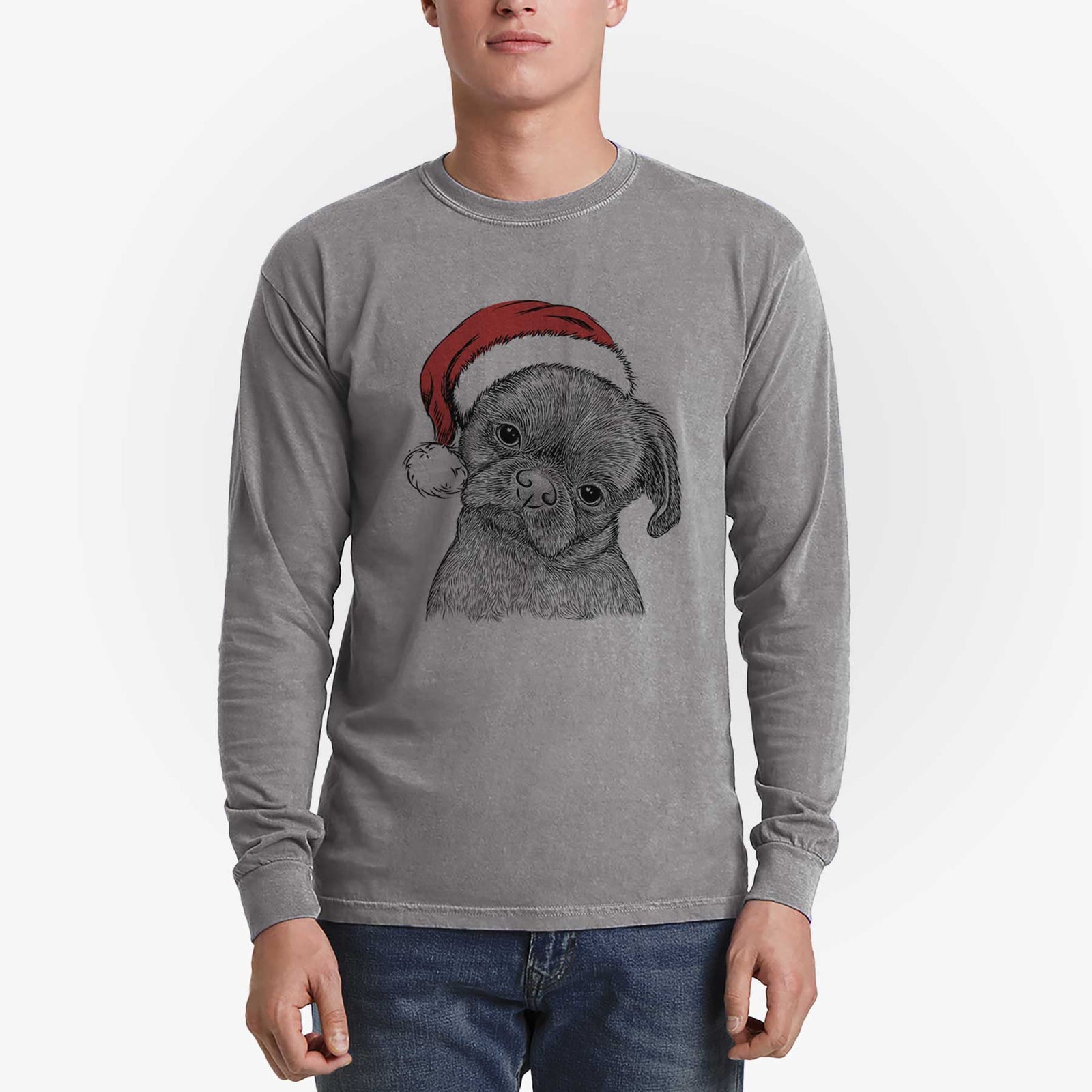Santa Koko the Shih Tzu - Men's Heavyweight 100% Cotton Long Sleeve