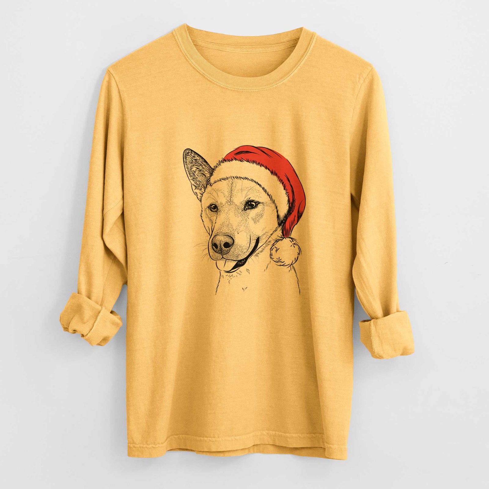 Santa Kulfi the Jindo Shiba Inu Mix - Men's Heavyweight 100% Cotton Long Sleeve