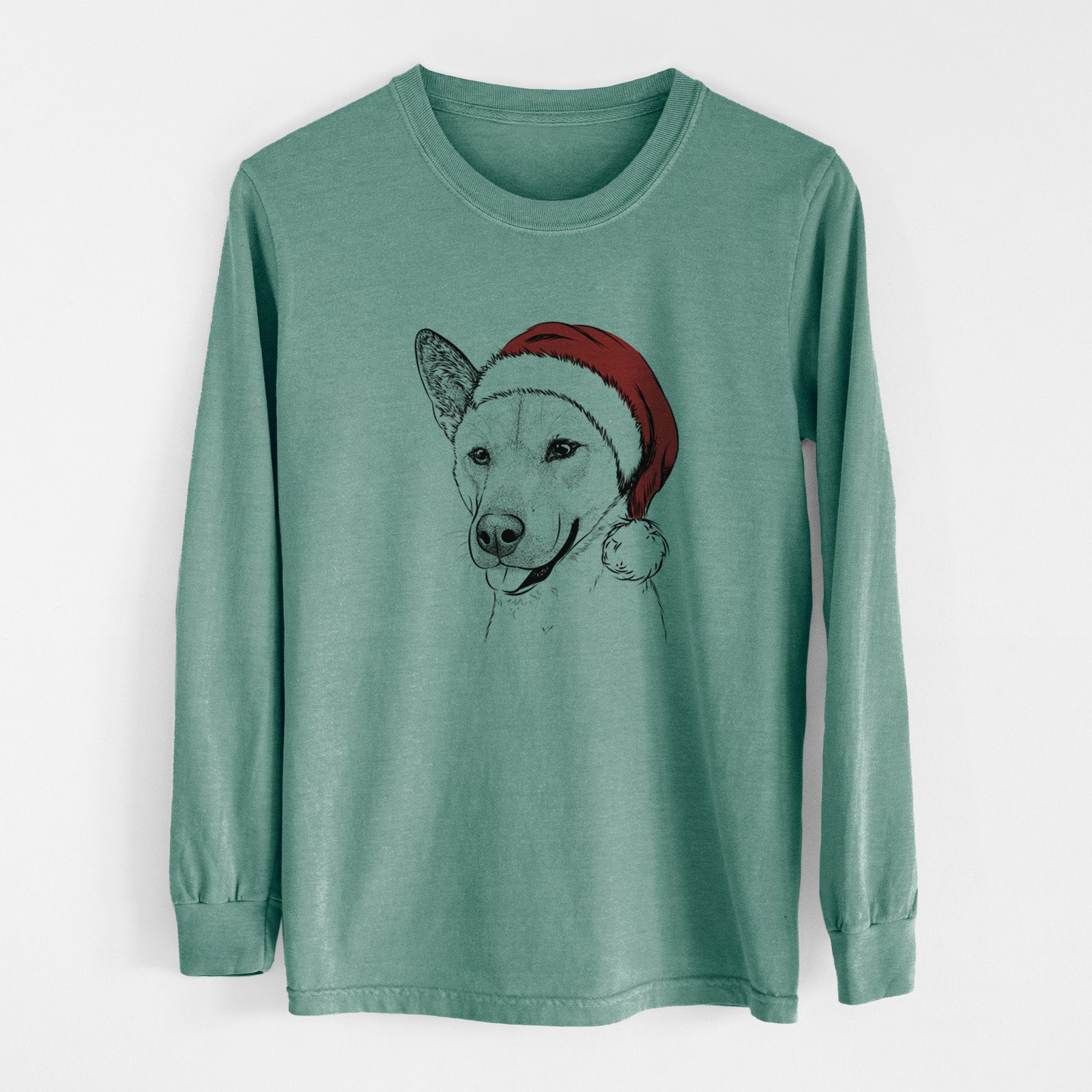 Santa Kulfi the Jindo Shiba Inu Mix - Men's Heavyweight 100% Cotton Long Sleeve