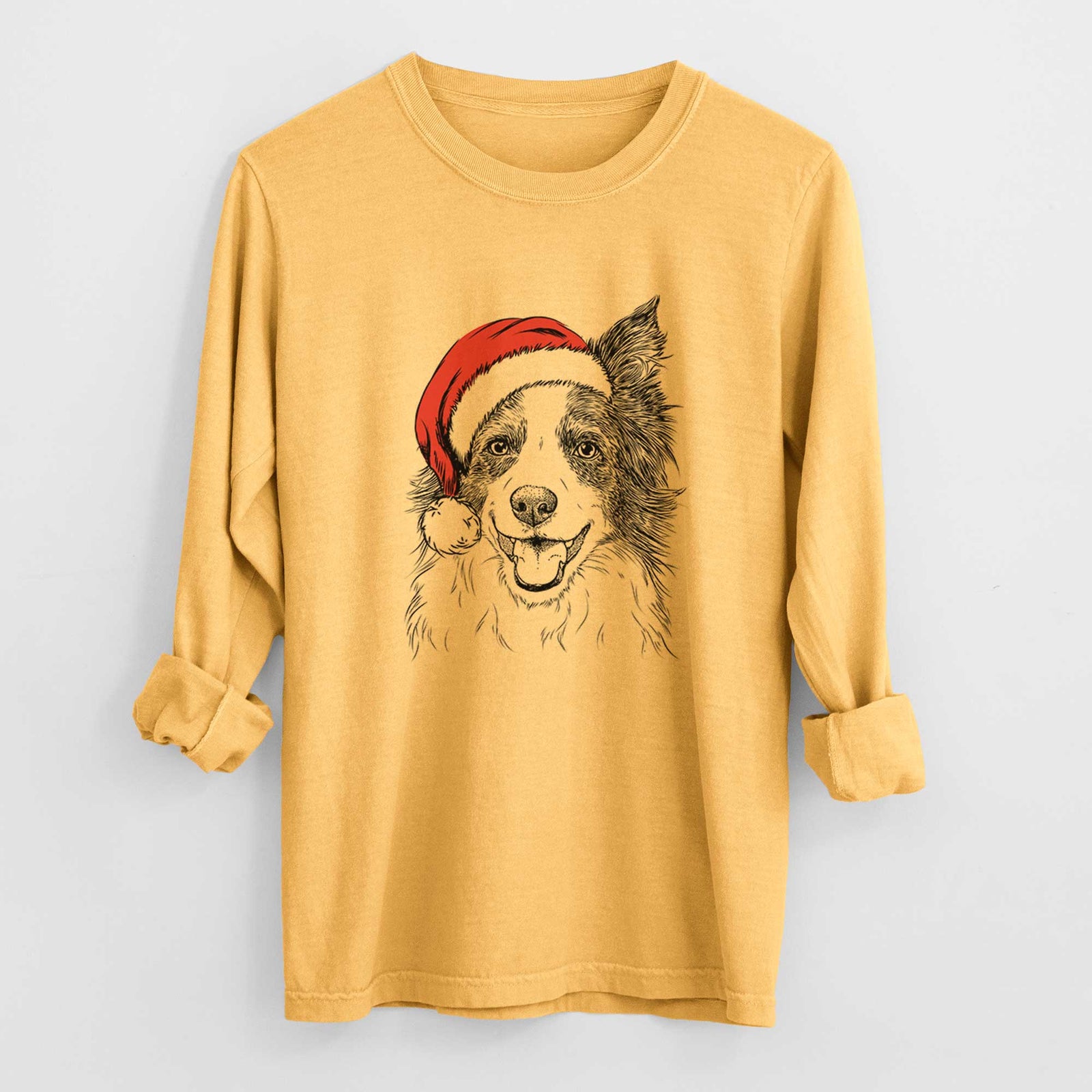 Santa Kylee the Border Collie - Men's Heavyweight 100% Cotton Long Sleeve
