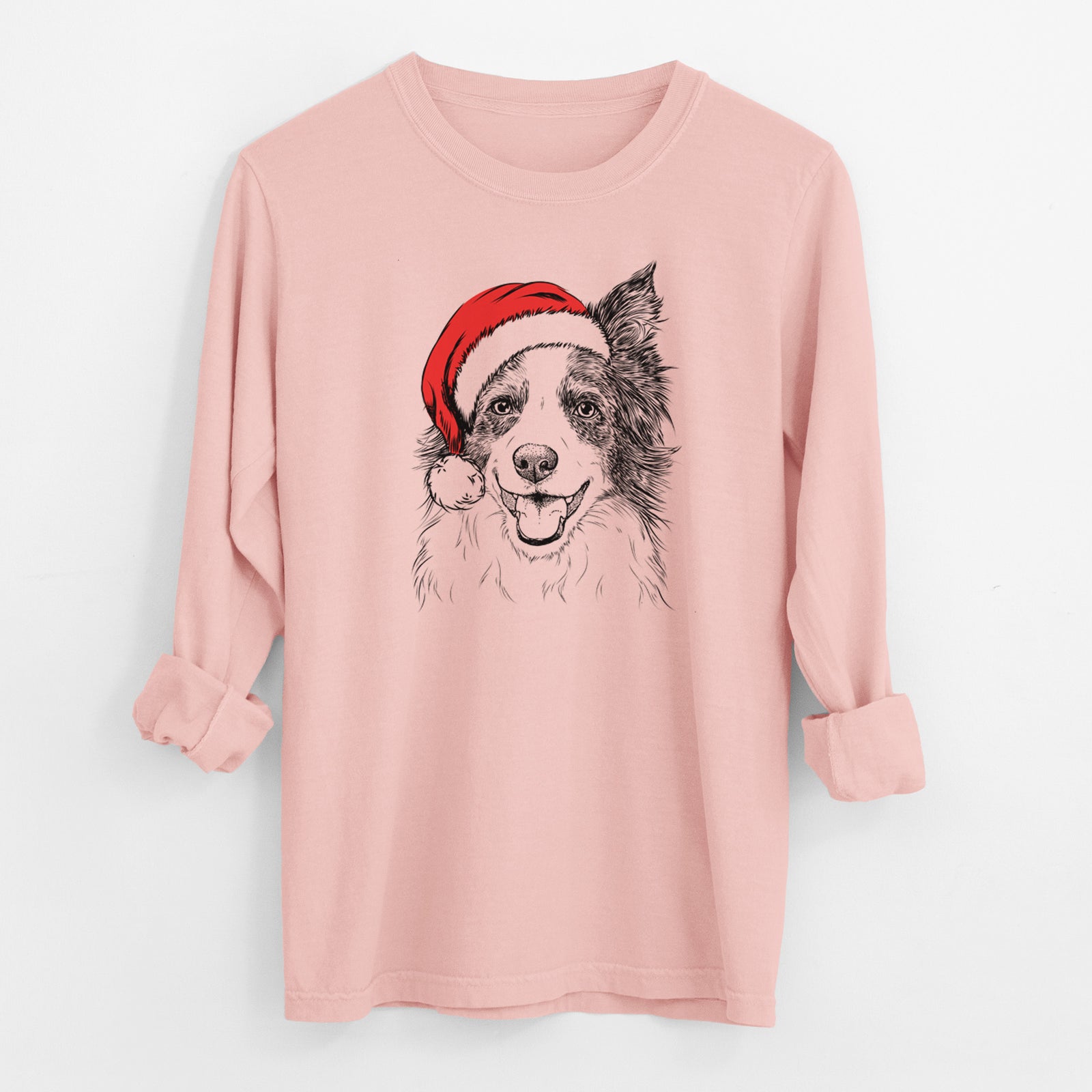 Santa Kylee the Border Collie - Men's Heavyweight 100% Cotton Long Sleeve