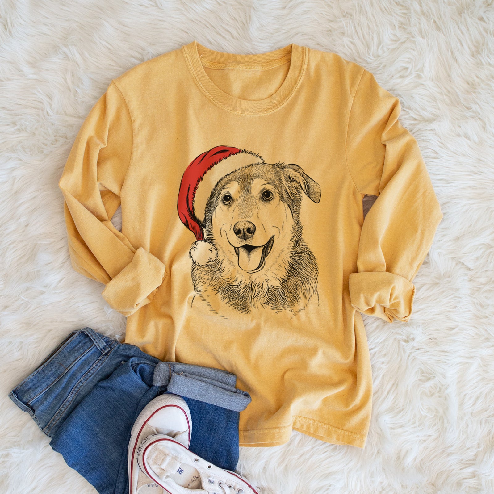 Santa Lance the Lab/Shepherd Mix - Heavyweight 100% Cotton Long Sleeve
