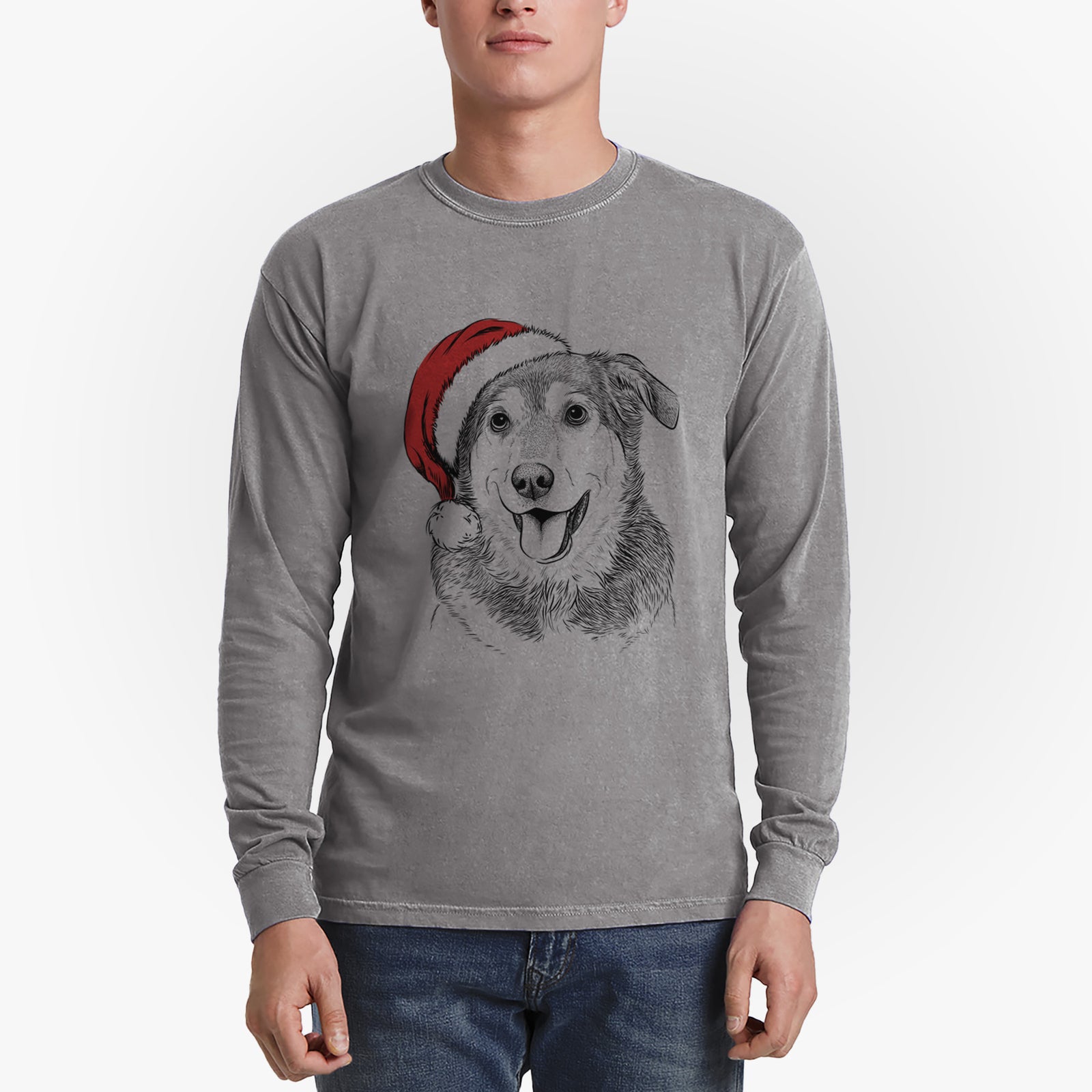 Santa Lance the Lab/Shepherd Mix - Heavyweight 100% Cotton Long Sleeve