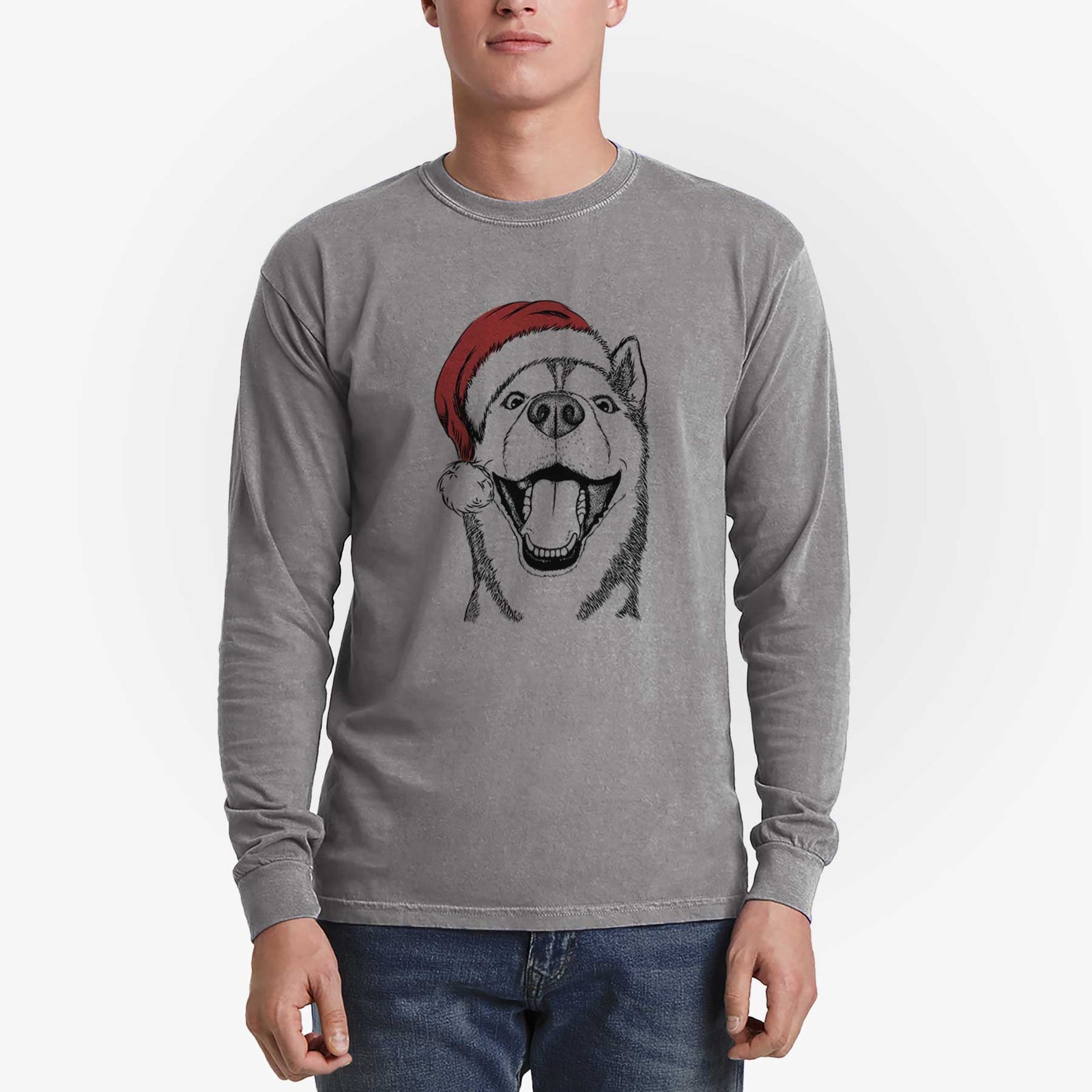 Santa Little Country the Siberian Husky - Men's Heavyweight 100% Cotton Long Sleeve