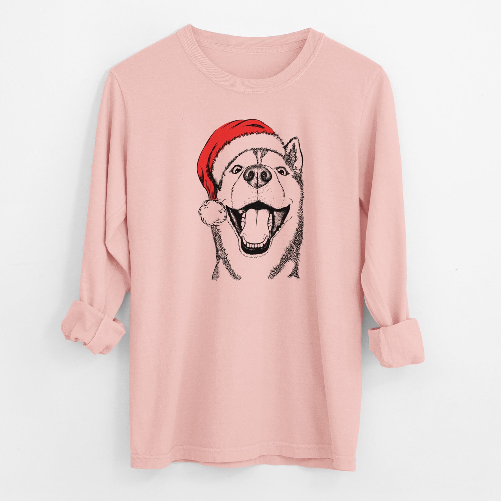 Santa Little Country the Siberian Husky - Men's Heavyweight 100% Cotton Long Sleeve