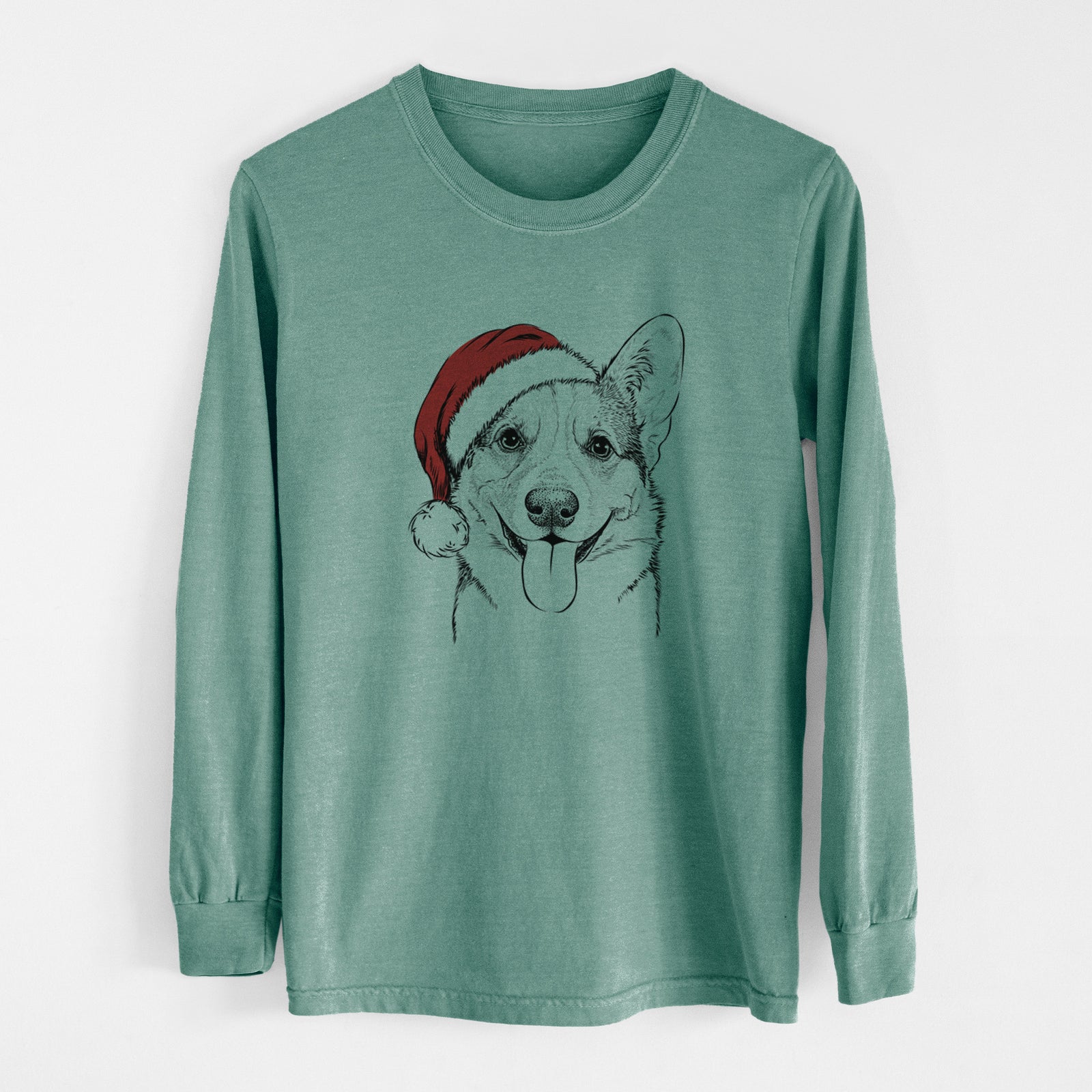 Santa Loki the Corgi - Men's Heavyweight 100% Cotton Long Sleeve