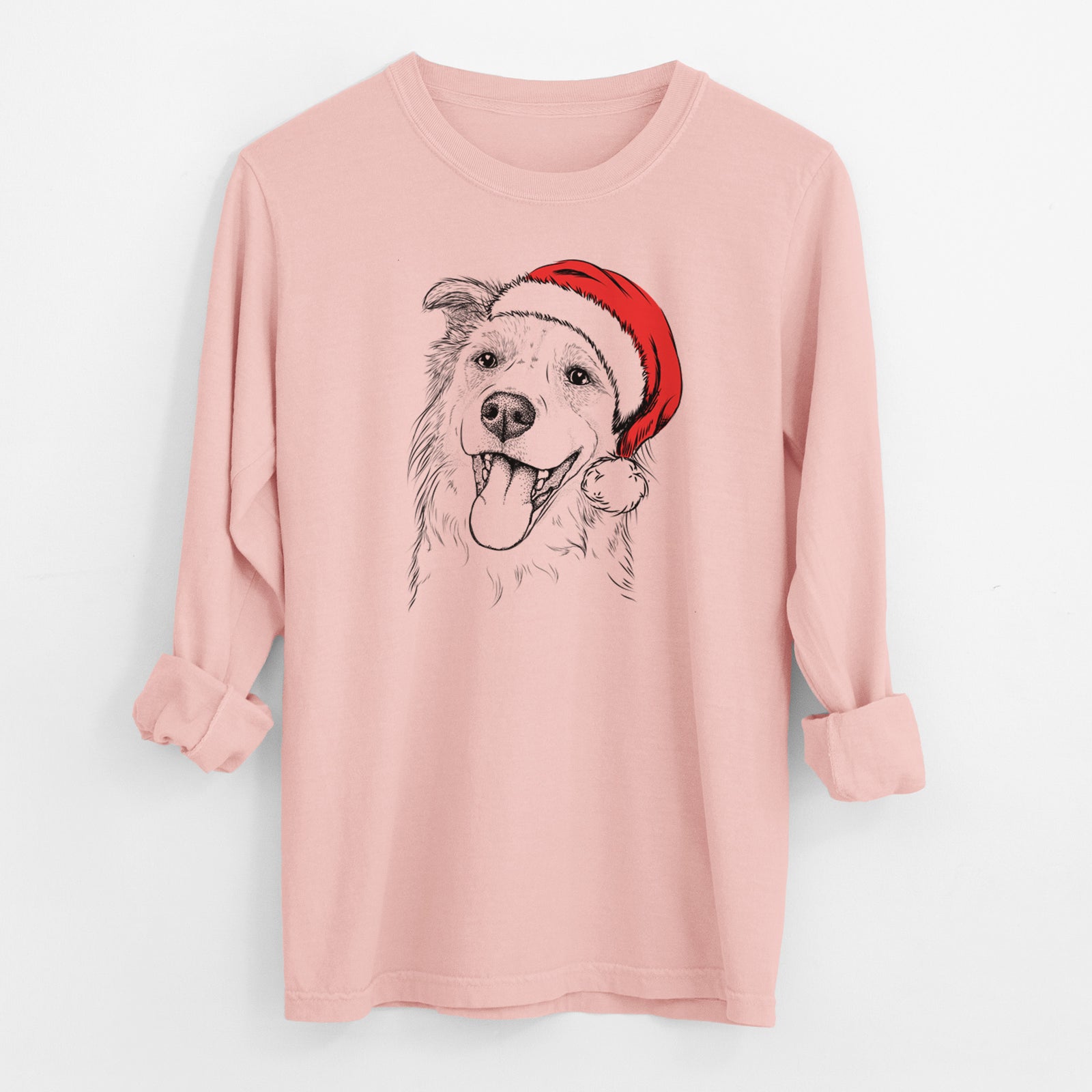 Santa Macaroni the Border Collie - Men's Heavyweight 100% Cotton Long Sleeve