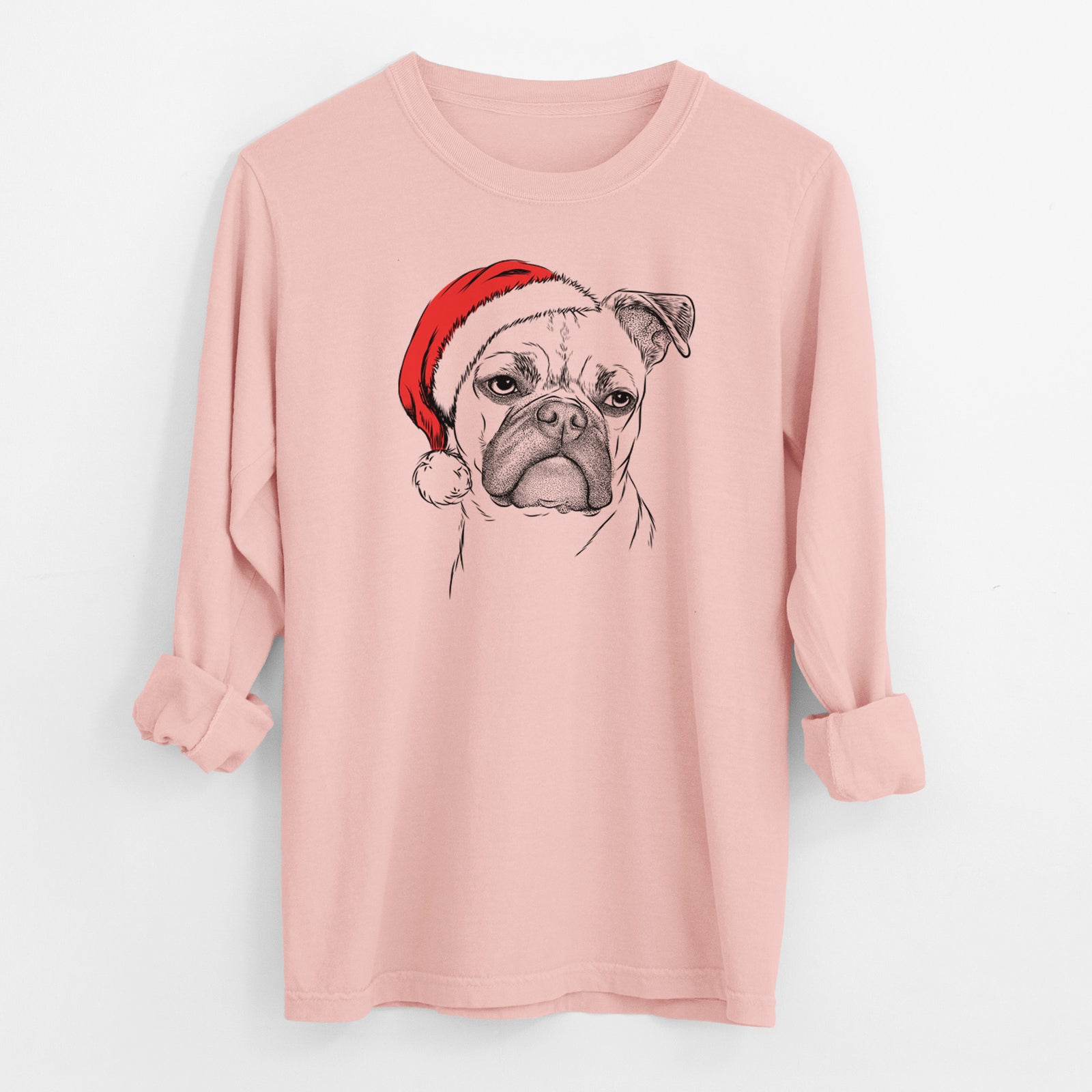 Santa Mack the Bugg (Boston Terrier/Pug) - Men's Heavyweight 100% Cotton Long Sleeve