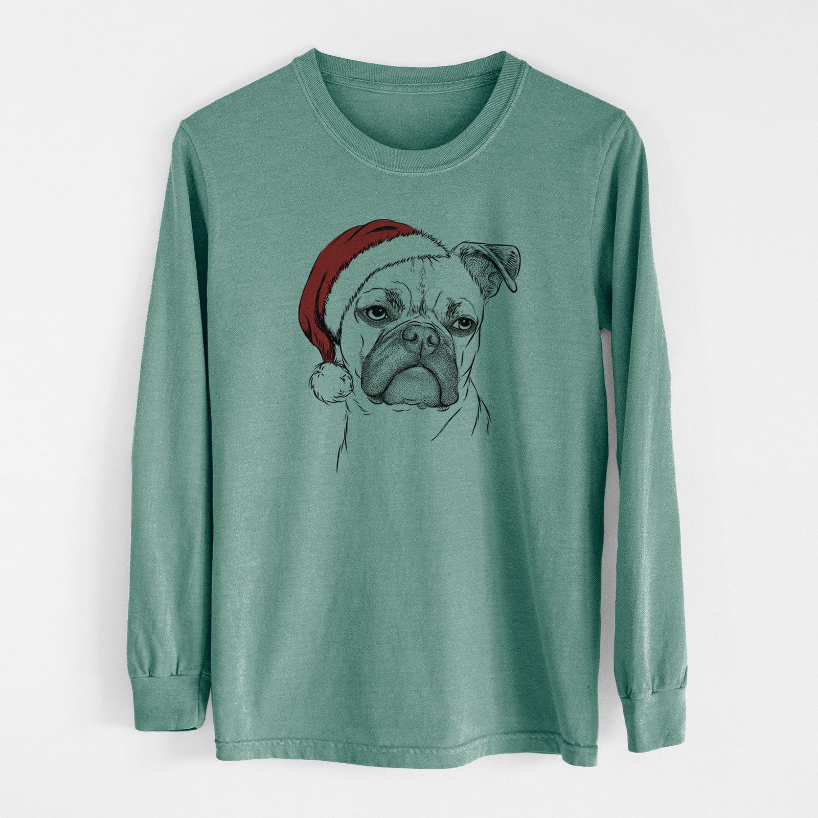 Santa Mack the Bugg (Boston Terrier/Pug) - Men's Heavyweight 100% Cotton Long Sleeve