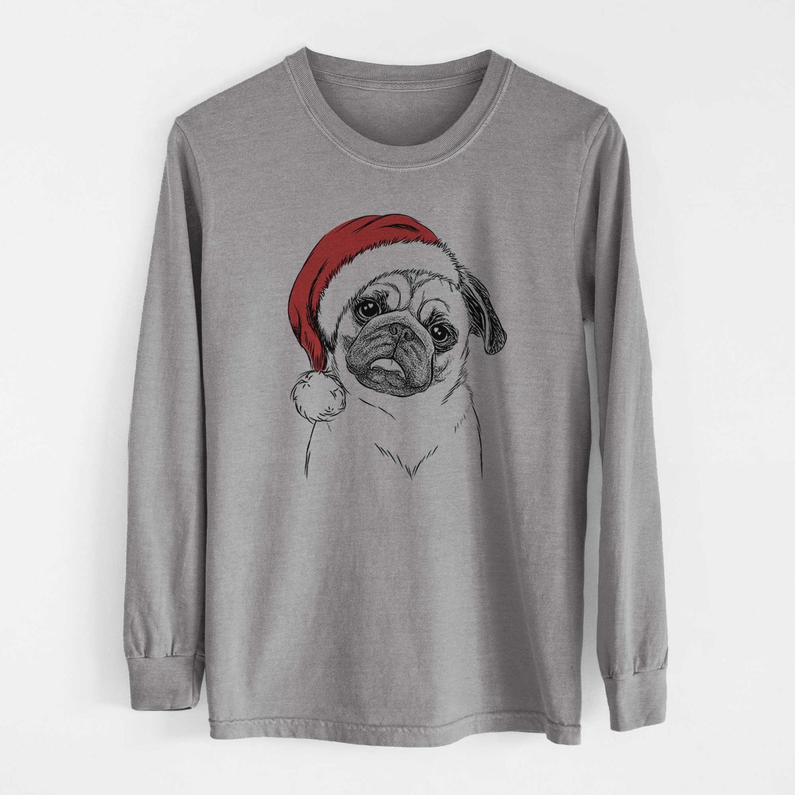 Santa Macy the Pug - Men's Heavyweight 100% Cotton Long Sleeve