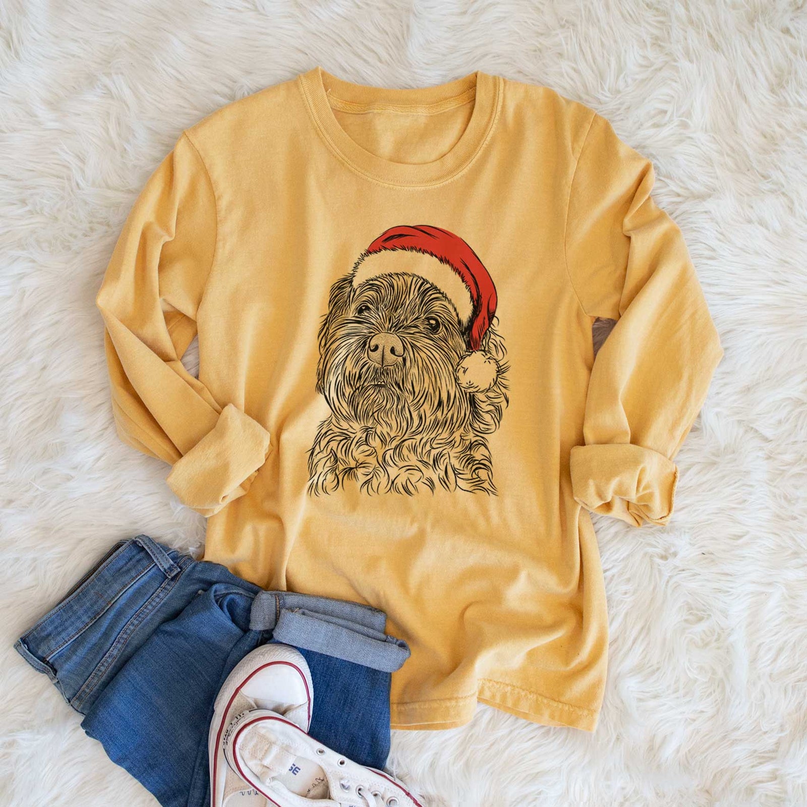 Santa Maggie Girl the Cockapoo - Men's Heavyweight 100% Cotton Long Sleeve